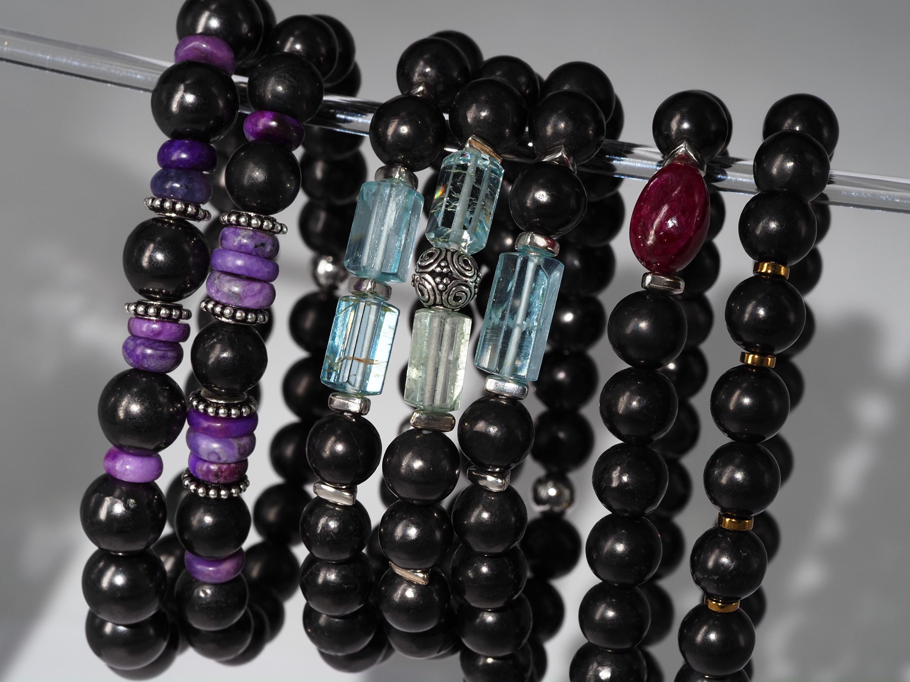 Aquamarin Armband mit Schungit für Männer Edelstein