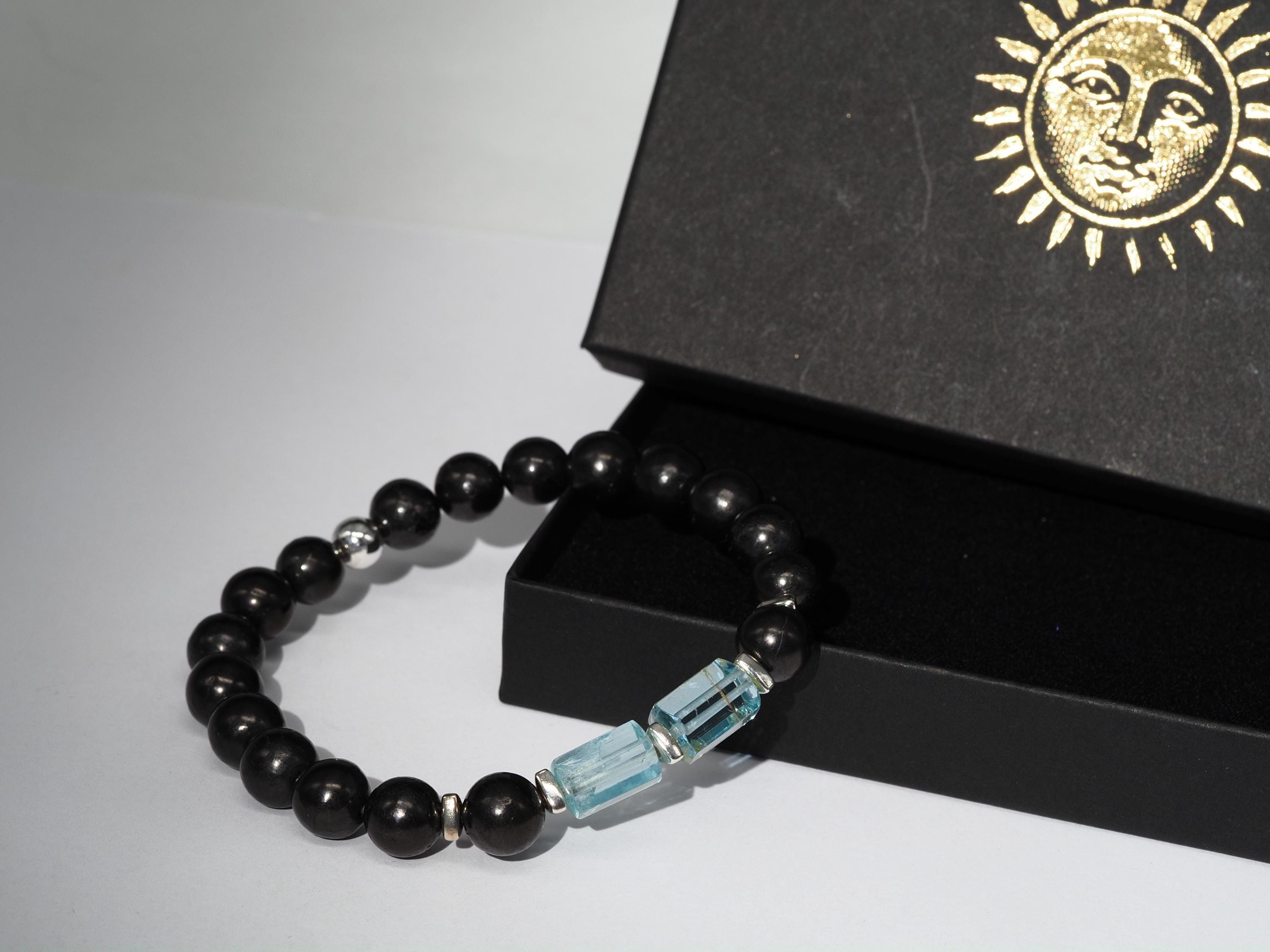 Edelstein Armband für Herren mit Schungit und Aquamarin