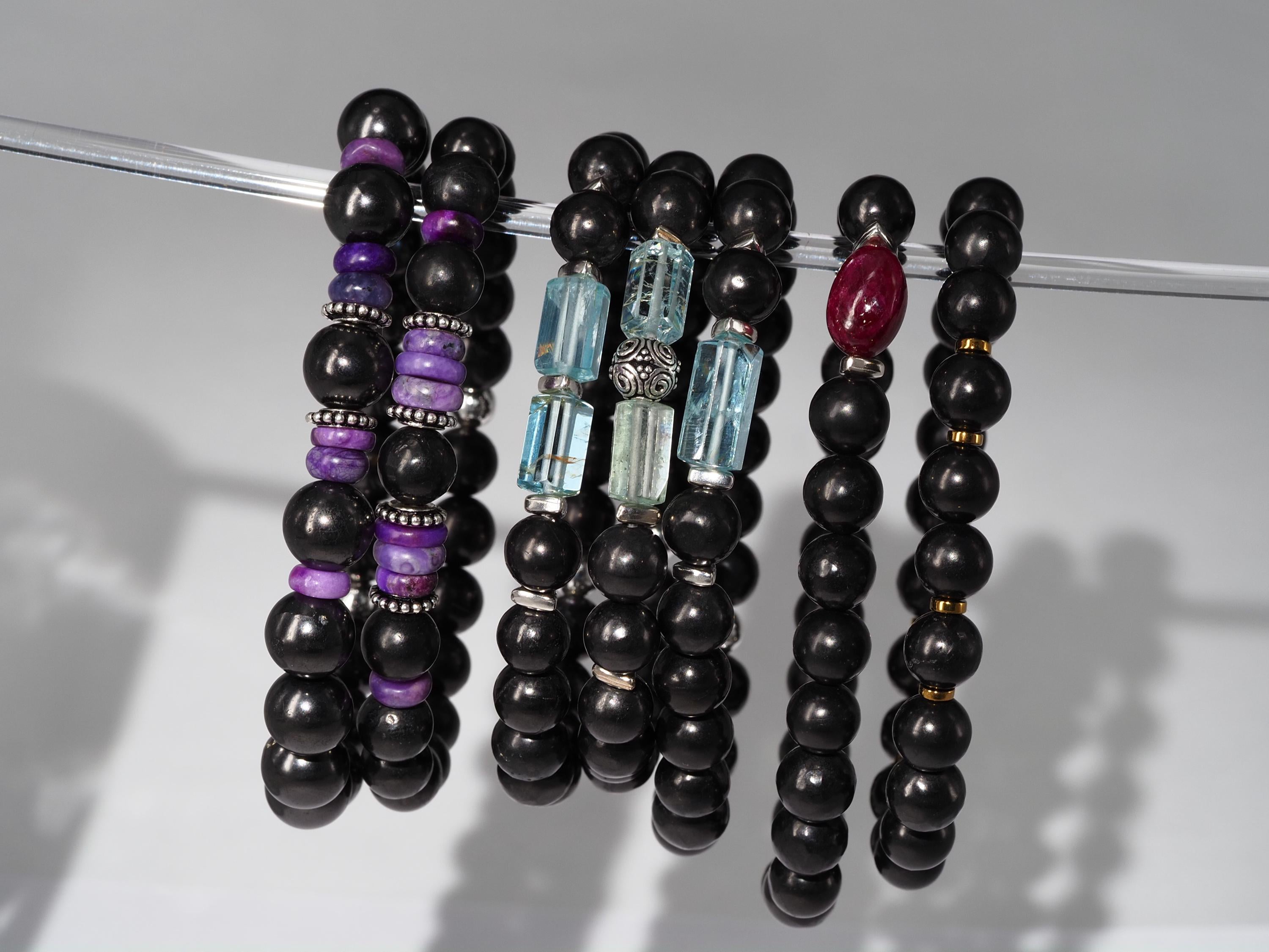 Edelstein Armband für Herren mit Schungit und Aquamarin