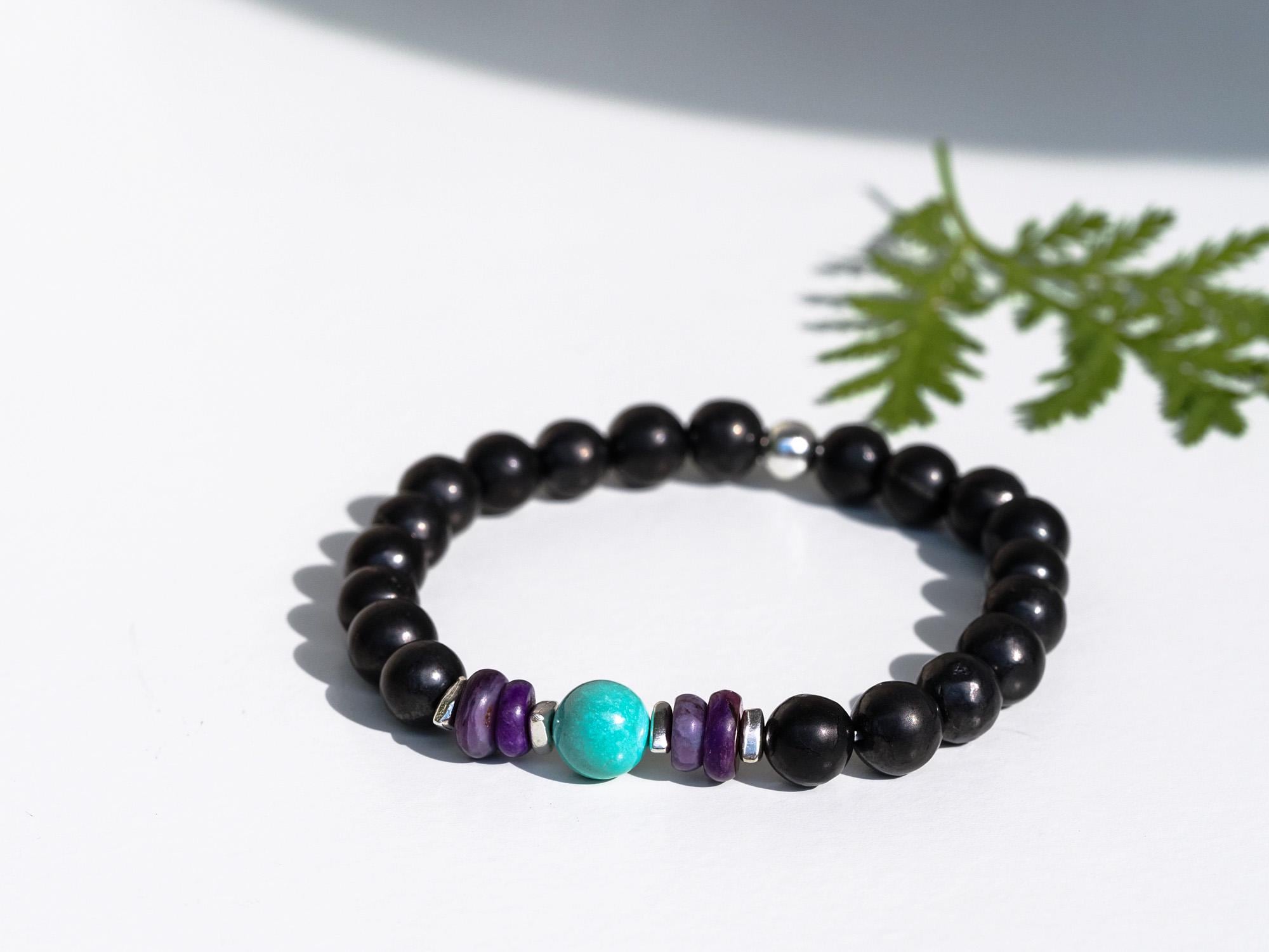 Türkis Sugilith Armband mit Schungit für Männer 925er Silber dein Unikat
