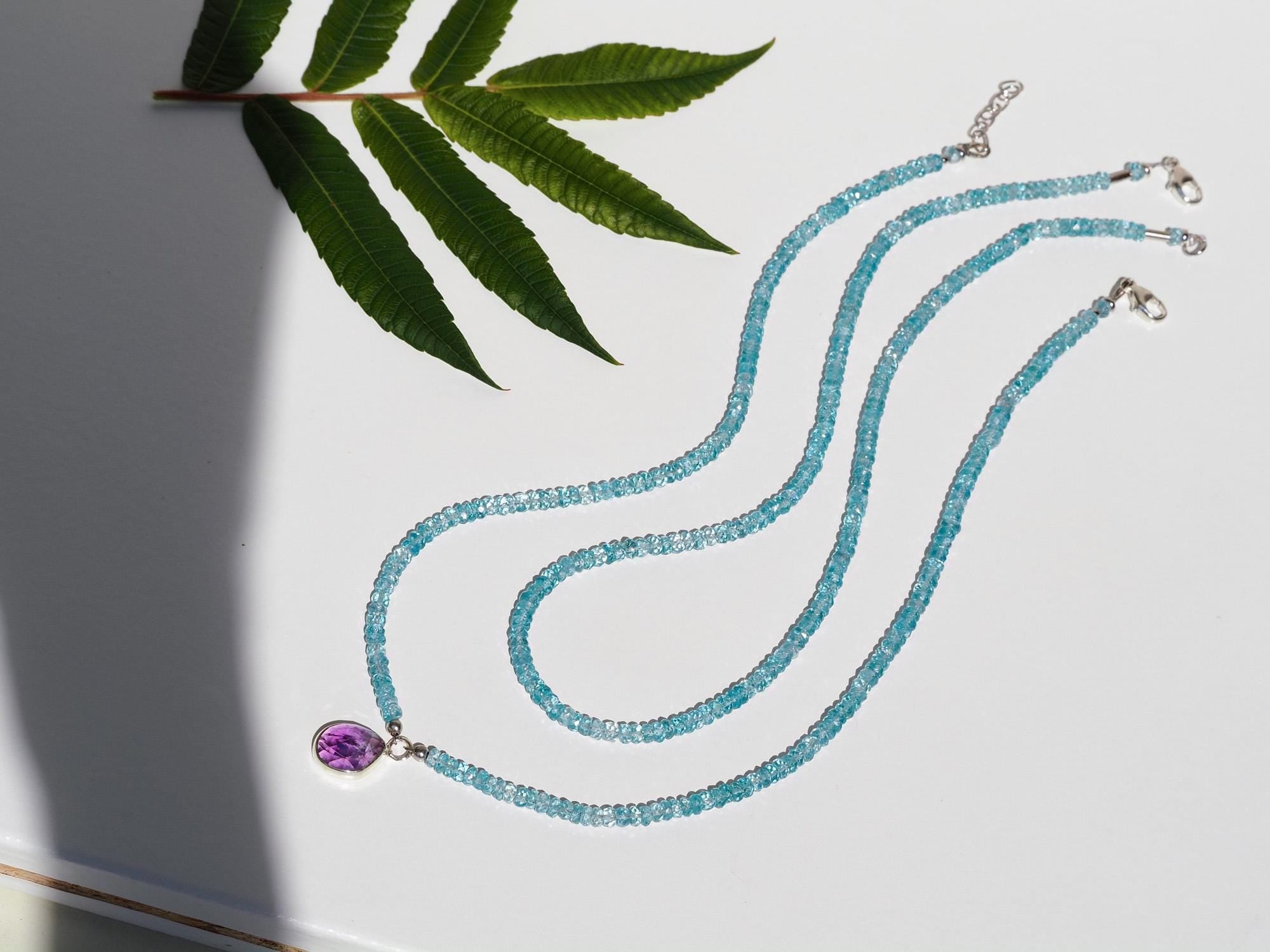 Apatit Kette in fantastischem Blau 925 Silber Verschuss Spitzenqualität Unikat