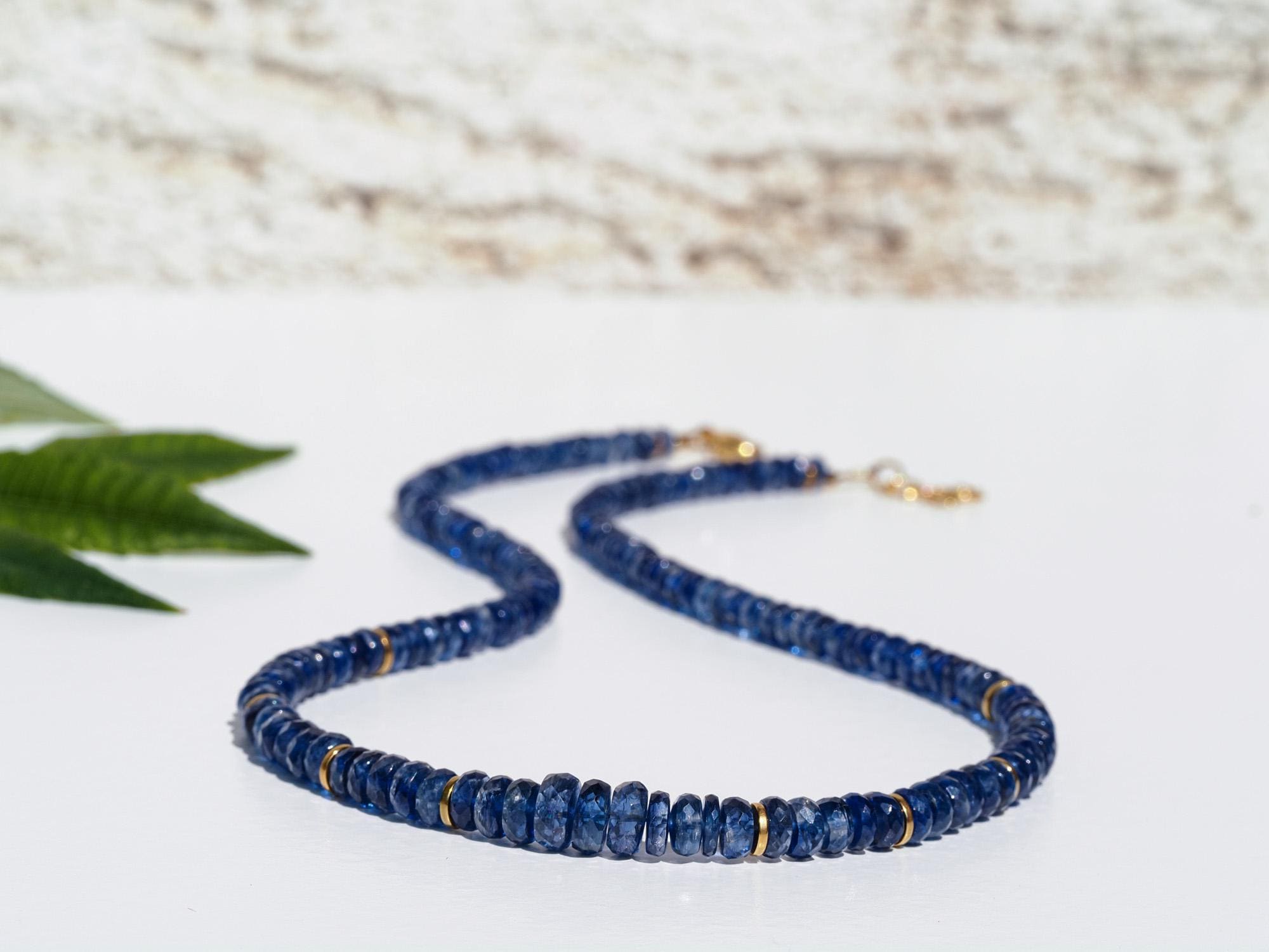 Kyanit Kette Top Qualität in fantastischem Blau lange Kette Handgefertigtes Unikat