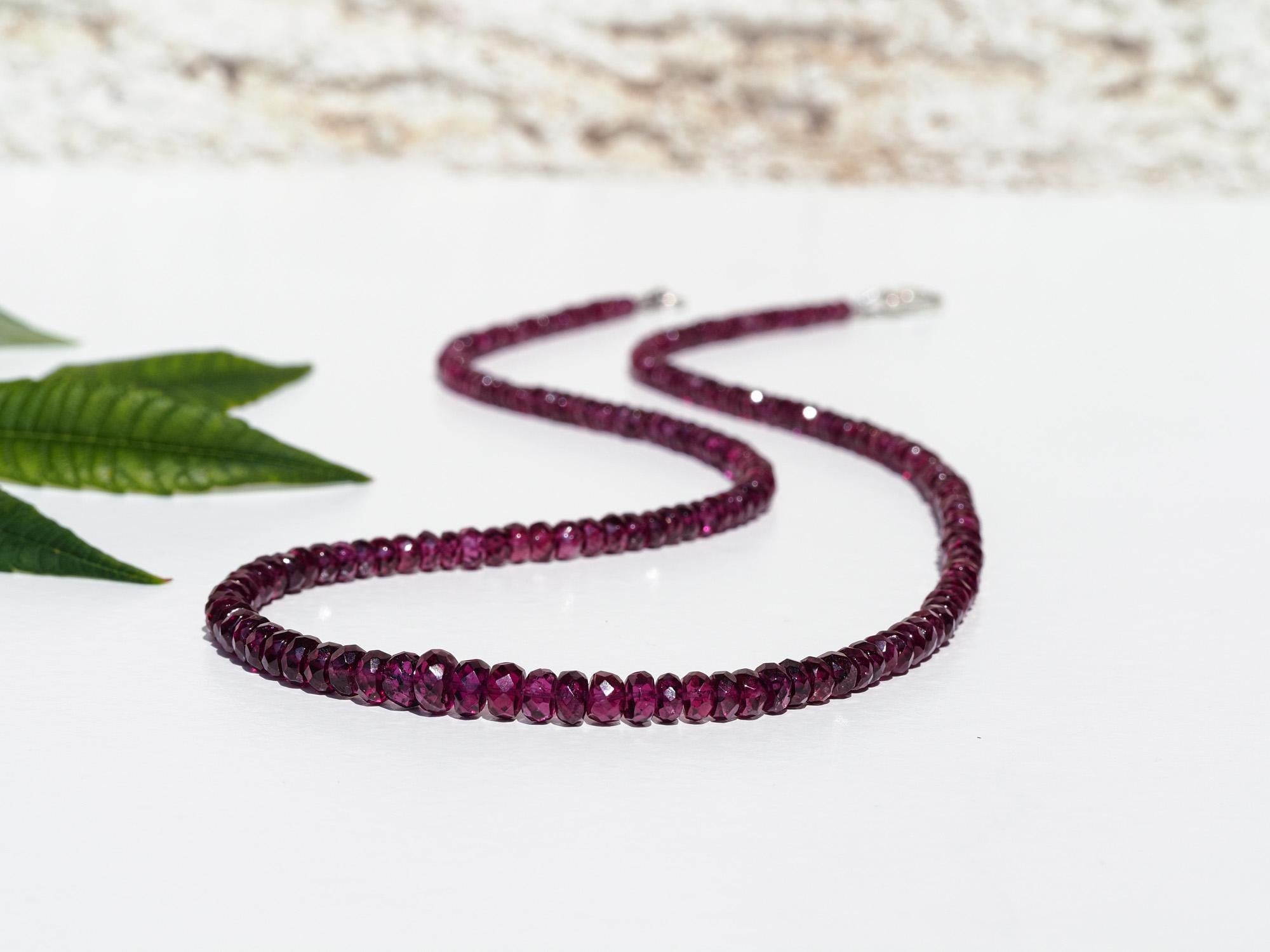 Granat Kette Rhodolith Top-Qualität lange Halskette 925 Silber 100% Natur
