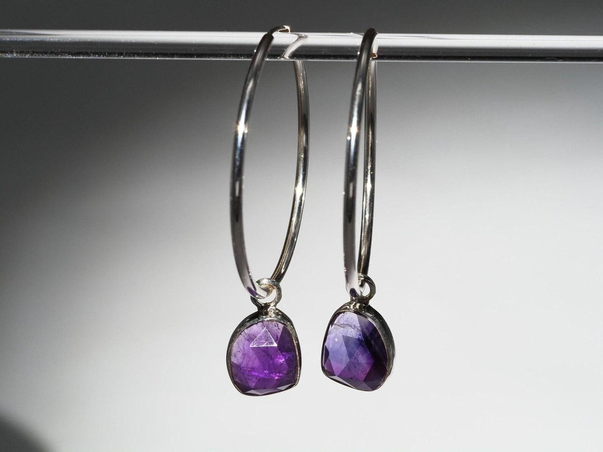 Amethyst 925er Silber Creolen rose cut