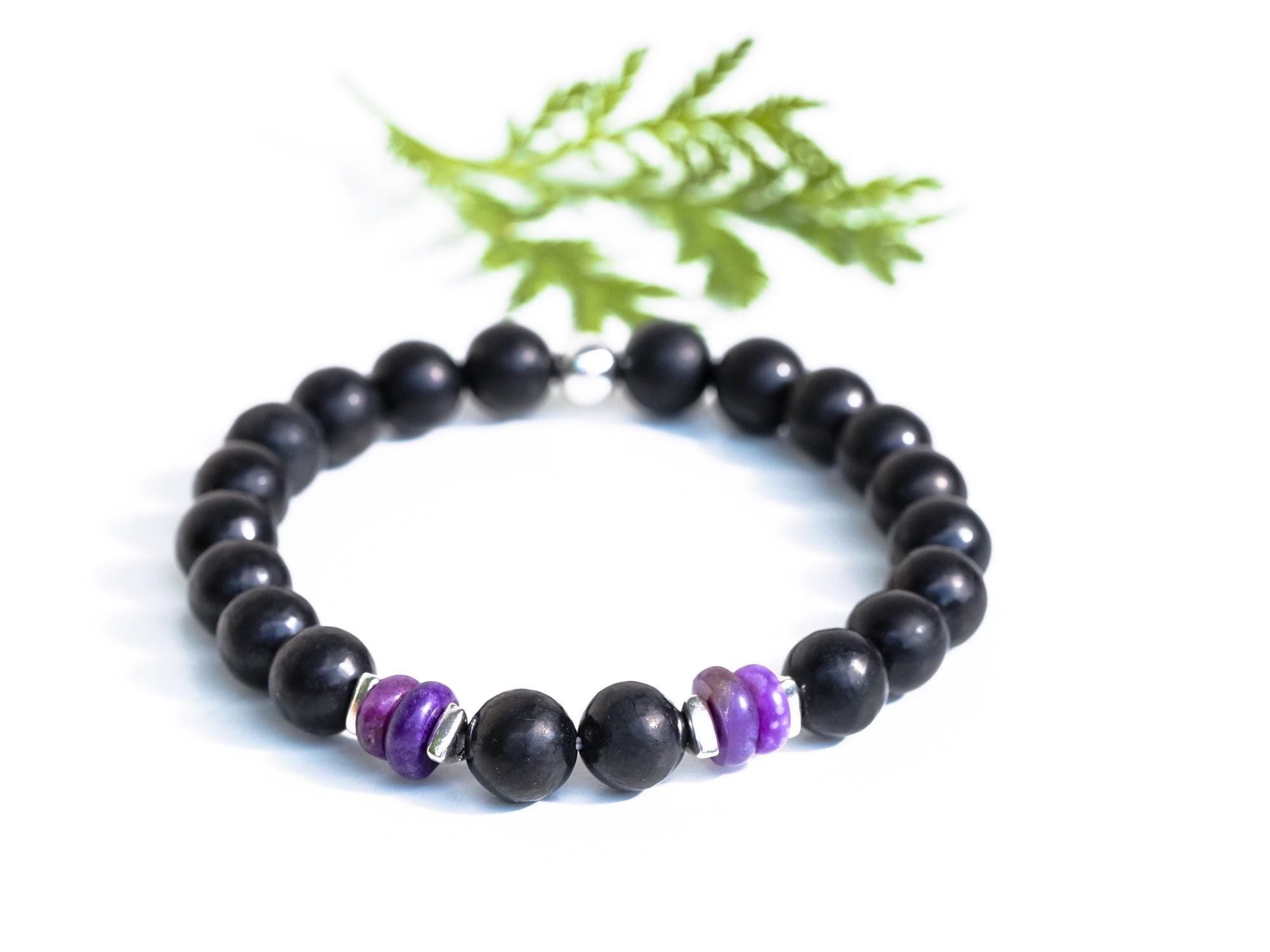 Flexibles Edelstein Armband mit Schungit, Turmalin, Sugilith und Türkis – Geschenk für Männer & Frauen