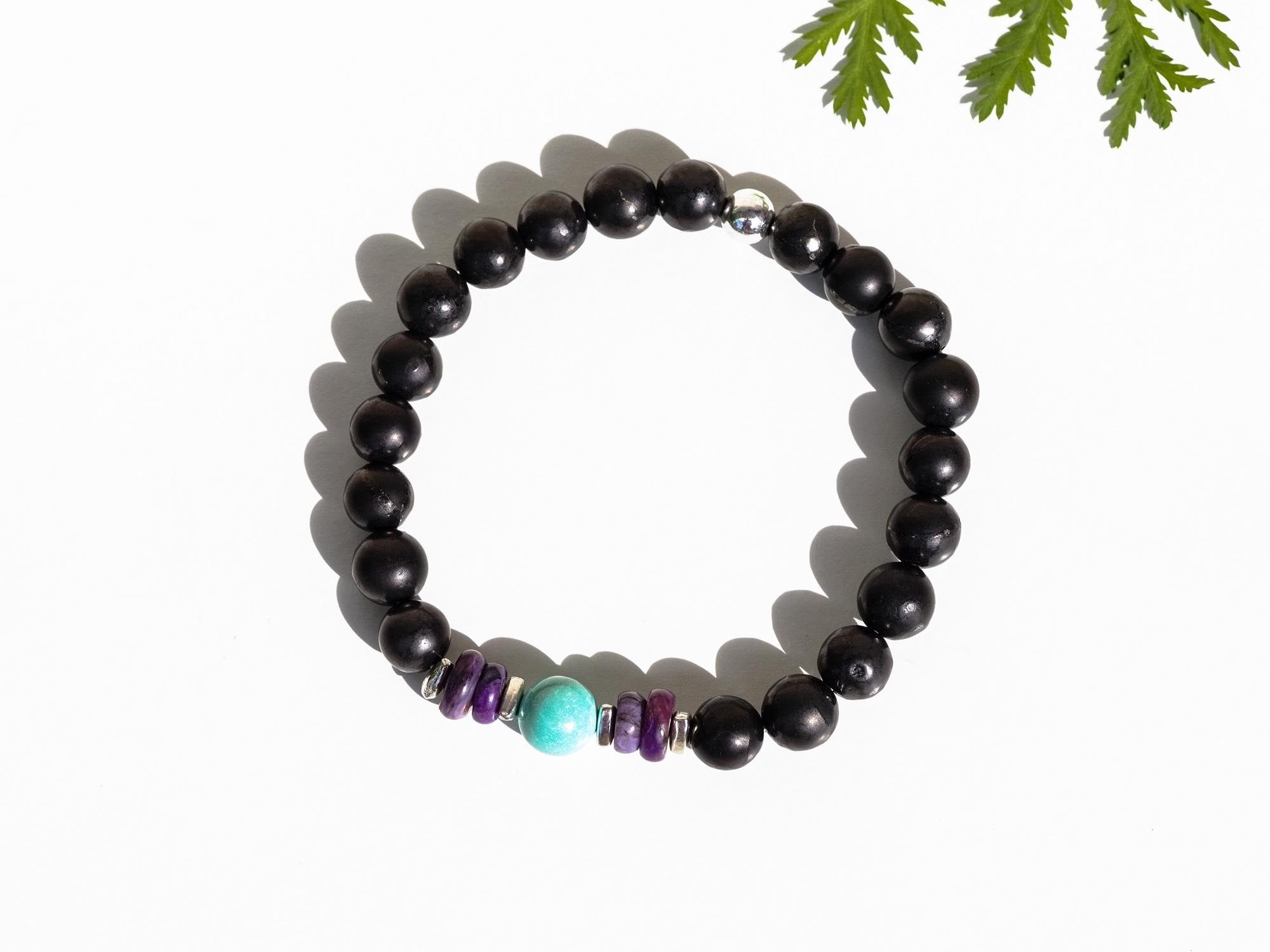 Türkis Sugilith Armband mit Schungit für Männer 925er Silber dein Unikat