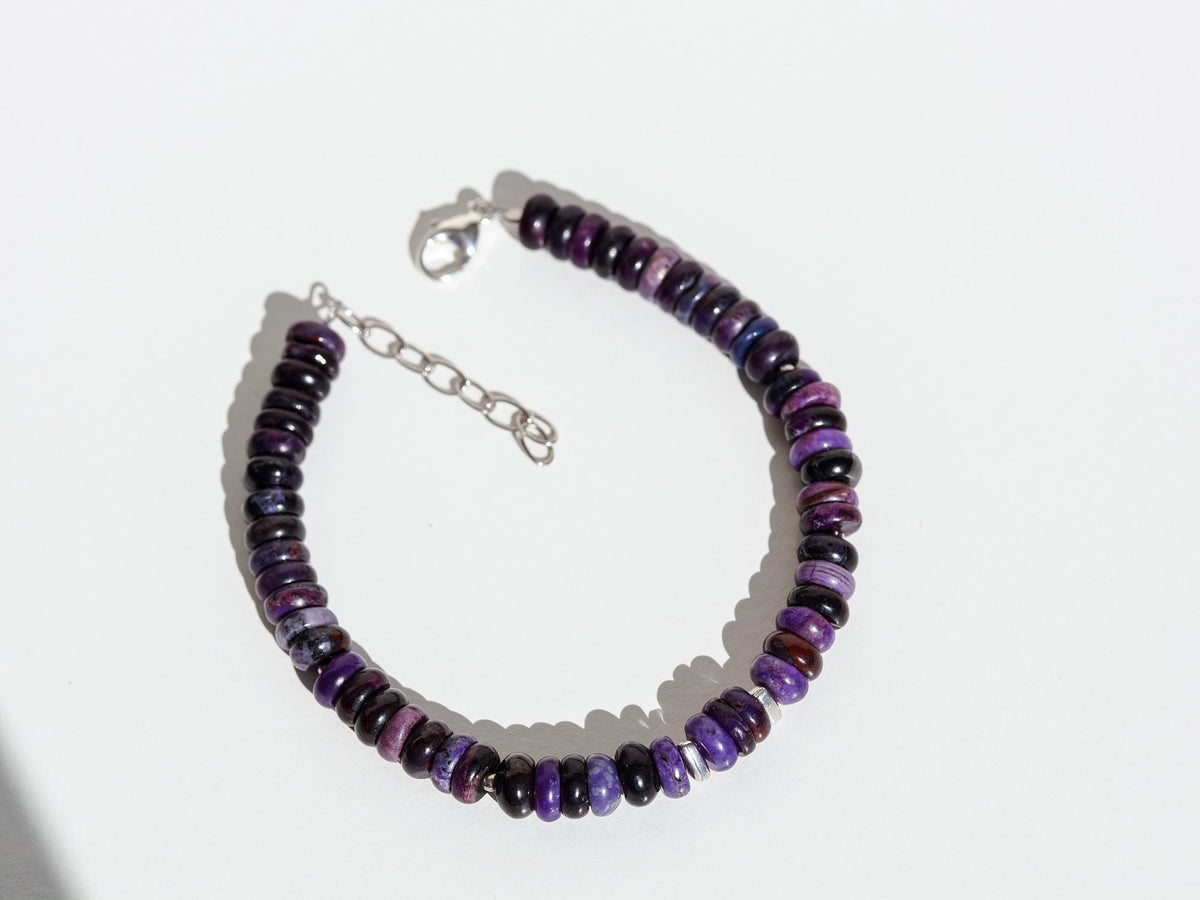 Sugilith Armband 925erSilber echter unbehandelter Sugilit aus der Wessels Mine