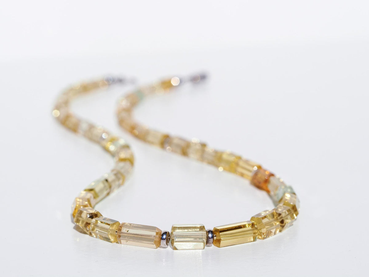 Heliodor Kette gelber Beryl seltener Edelstein Naturkristall poliert mit 925 Sterling Silber rhodinierten Verschluss