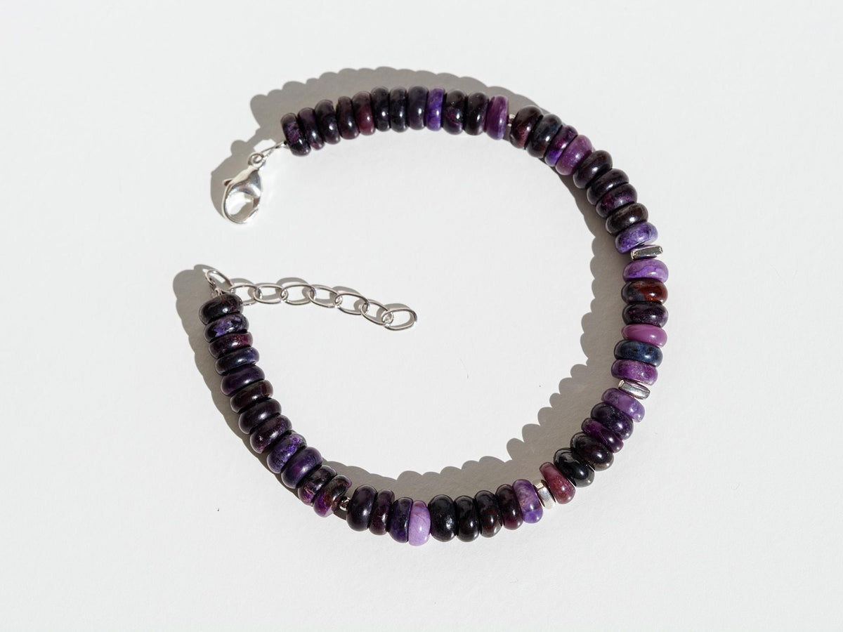 Sugilith Armband 925erSilber echter unbehandelter Sugilit aus der Wessels Mine