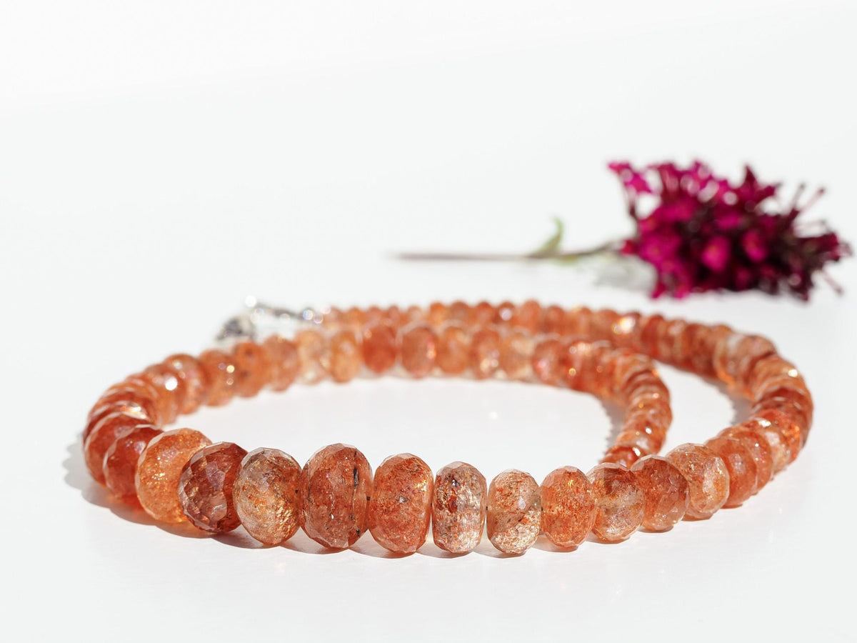 Sonnenstein Kette Tansania facettiert intensiv orange 925 Silber
