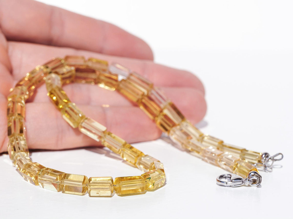 Heliodor Kette gelber Beryl seltener Edelstein Naturkristall poliert mit 925 Sterling Silber rhodinierten Verschluss