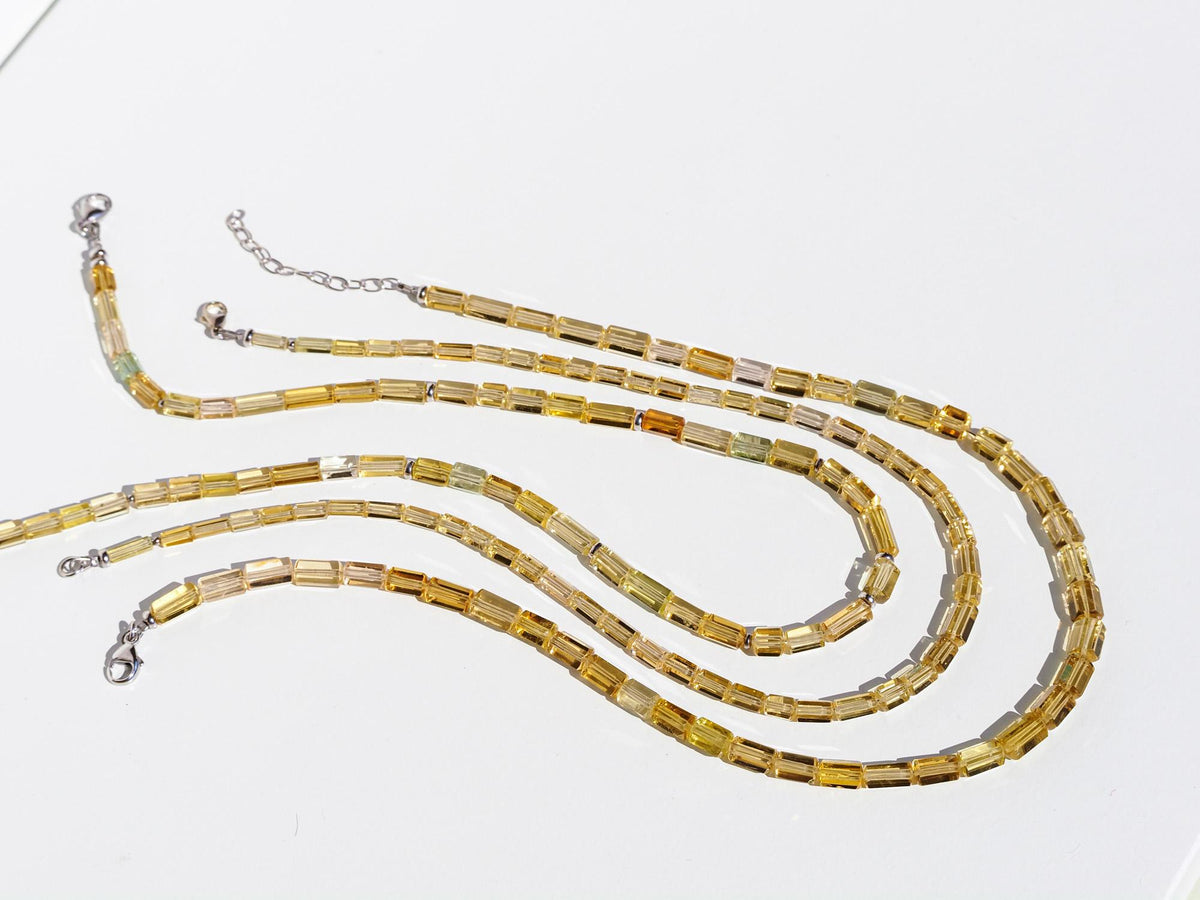 Heliodor Kette gelber Beryl seltener Edelstein Naturkristall poliert mit 925 Sterling Silber rhodinierten Verschluss