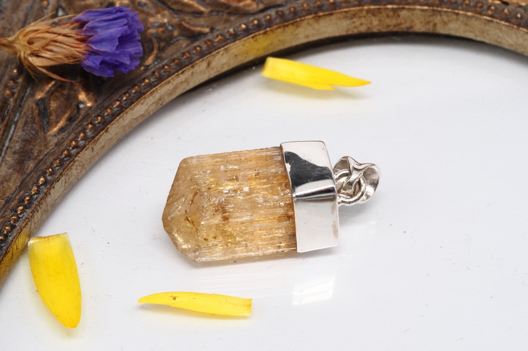 Imperial Topas Anhänger echter Gold Topas Kristall aus Brasilien gefasst in 925 Sterling Silber