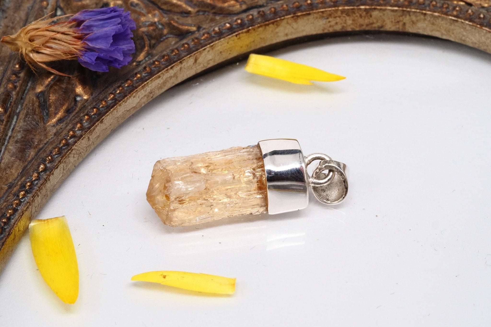 Imperial Topas Anhänger echter Gold Topas Kristall aus Brasilien gefasst in 925 Sterling Silber Natur Spitze