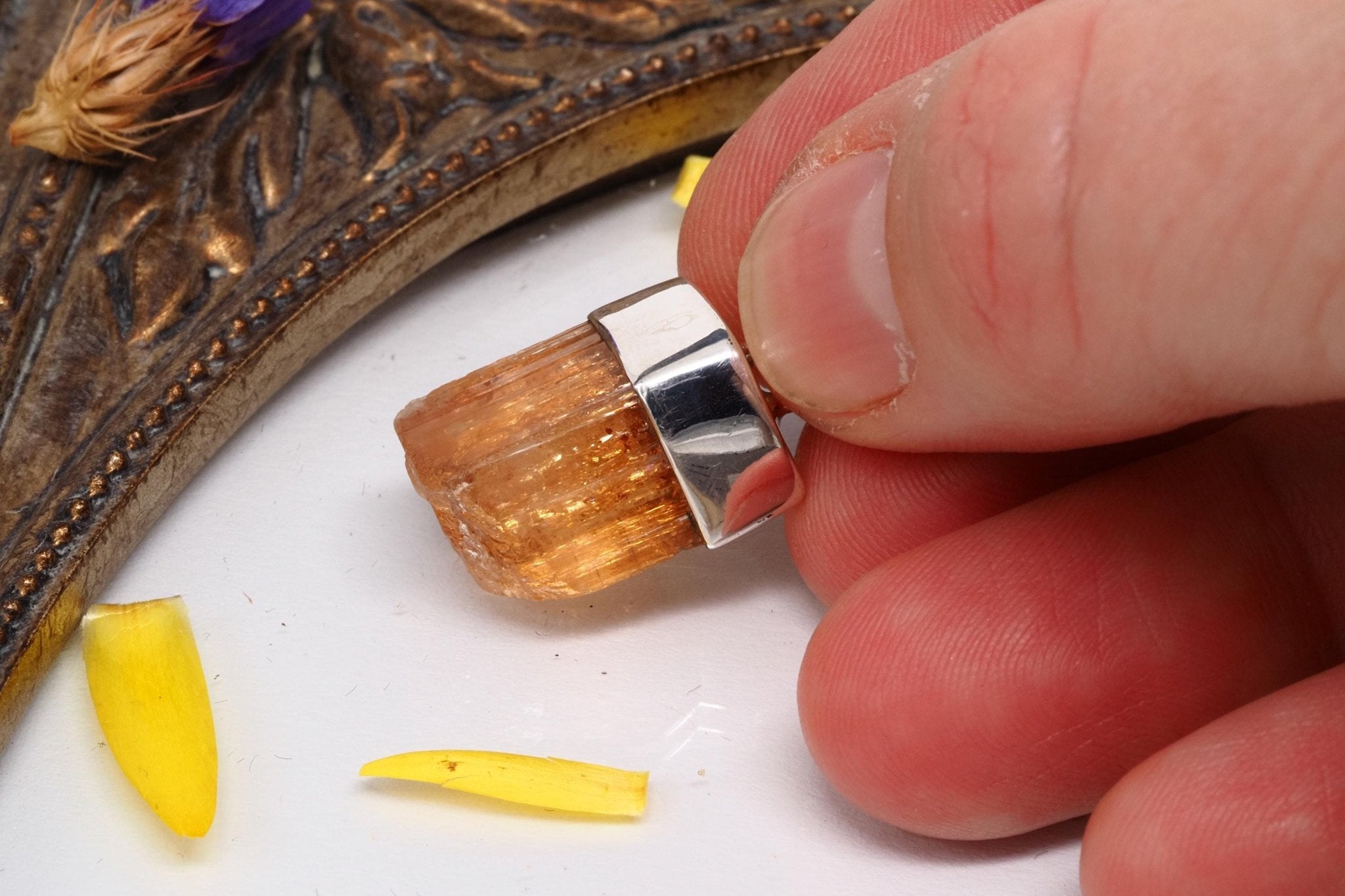 Imperial Topas Anhänger echter Gold Topas Kristall aus Brasilien gefasst in 925 Sterling Silber Natur Spitze