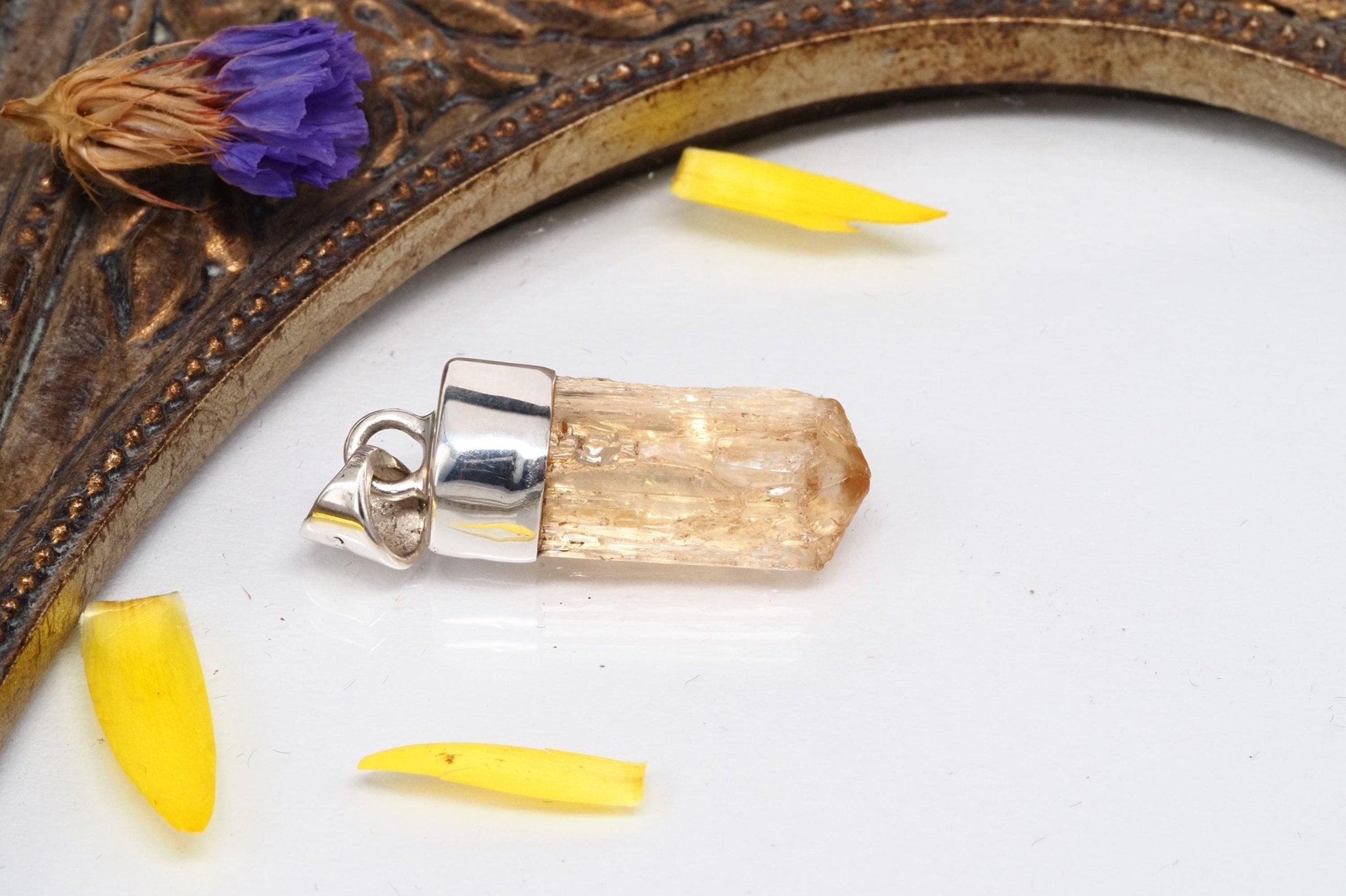 Imperial Topas Anhänger echter Gold Topas Kristall aus Brasilien gefasst in 925 Sterling Silber Natur Spitze