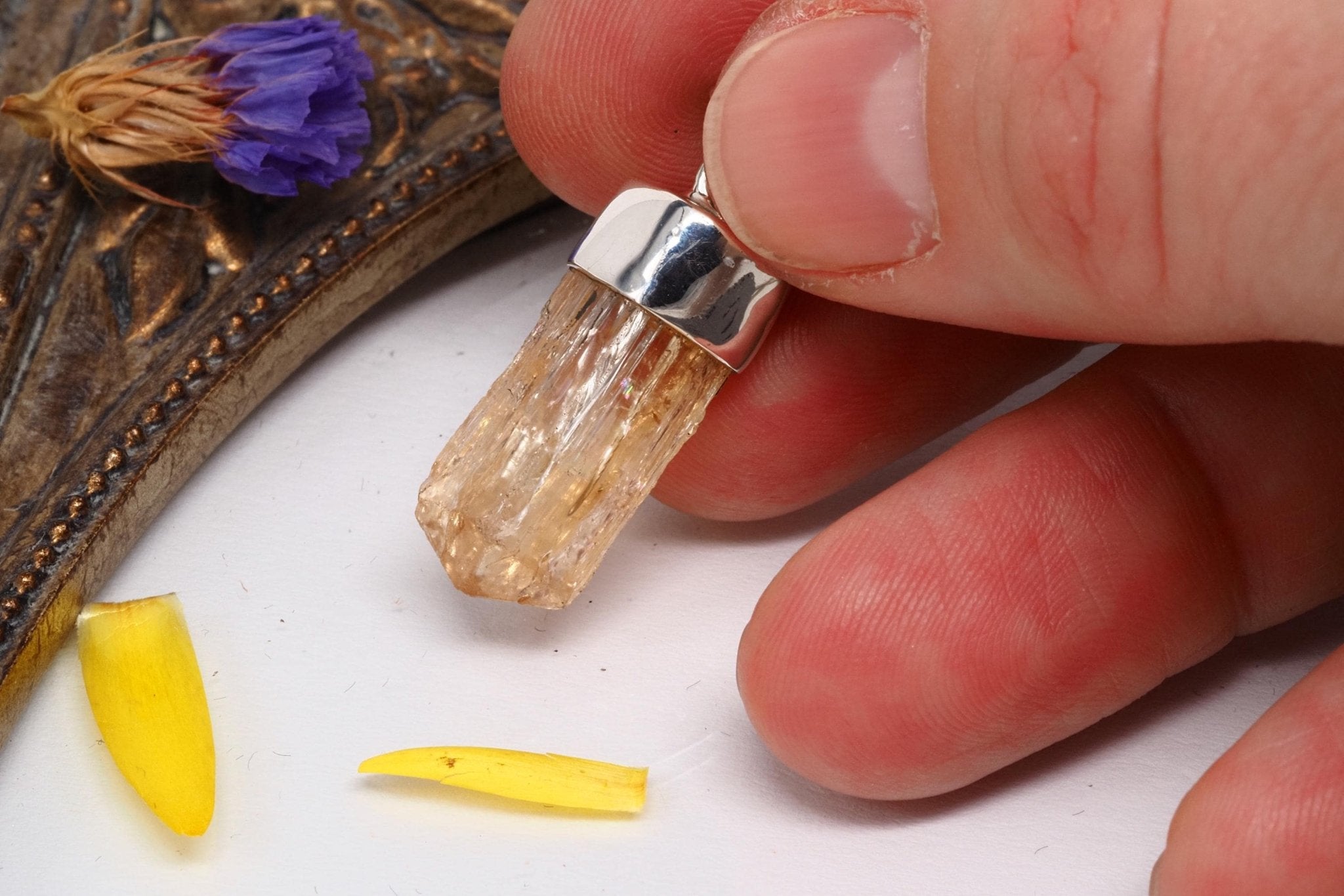 Imperial Topas Anhänger echter Gold Topas Kristall aus Brasilien gefasst in 925 Sterling Silber Natur Spitze