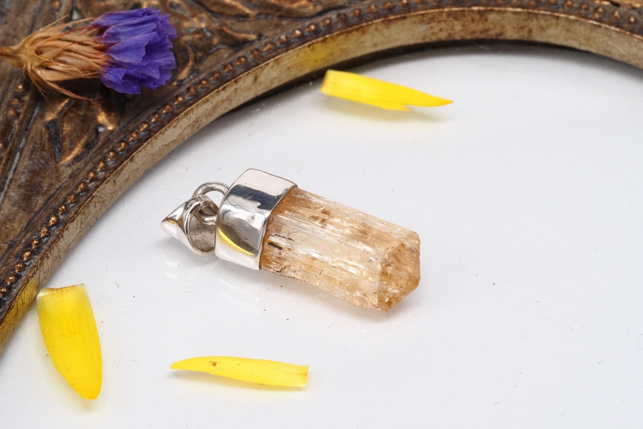 Imperial Topas Anhänger echter Gold Topas Kristall aus Brasilien gefasst in 925 Sterling Silber Natur Spitze