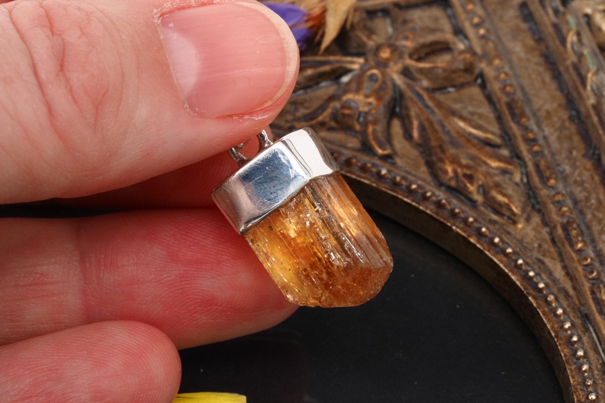 Imperial Topas Anhänger Silber Brasilien 26mm Länge