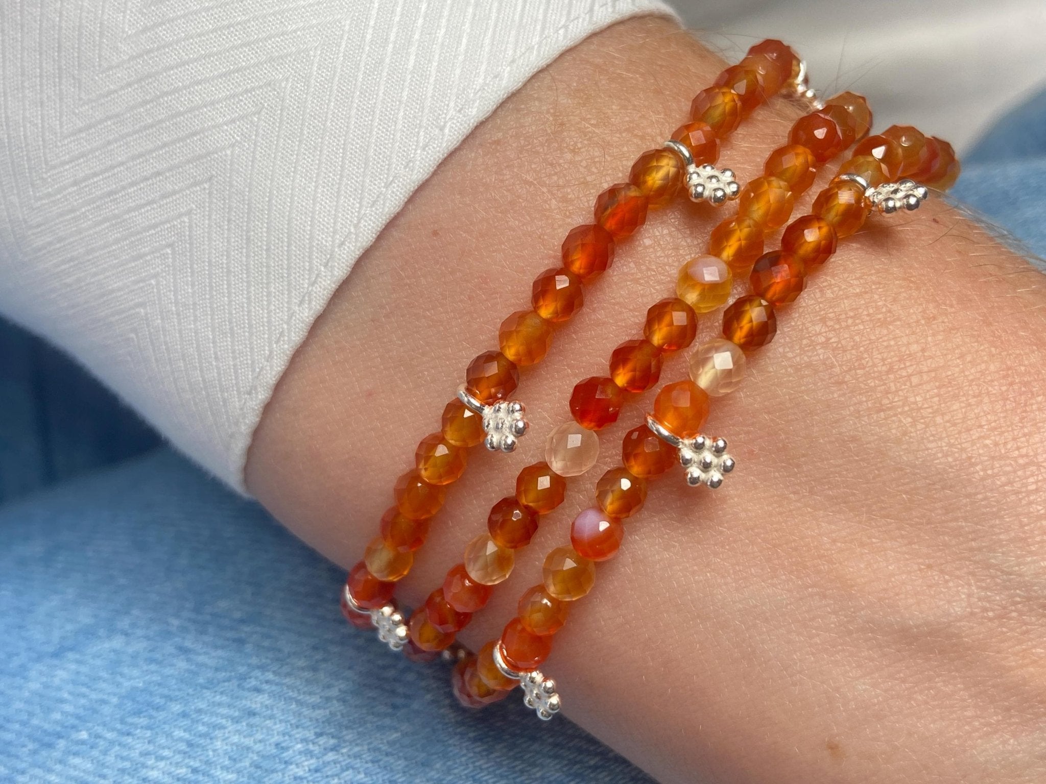 Karneol Edelstein Armband in Orange Stapelarmband mit Edelsteinen Sterling Silber