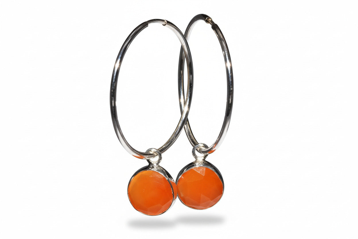 Karneol Silber Creolen – elegante Ohrringe mit orangen Edelsteinen