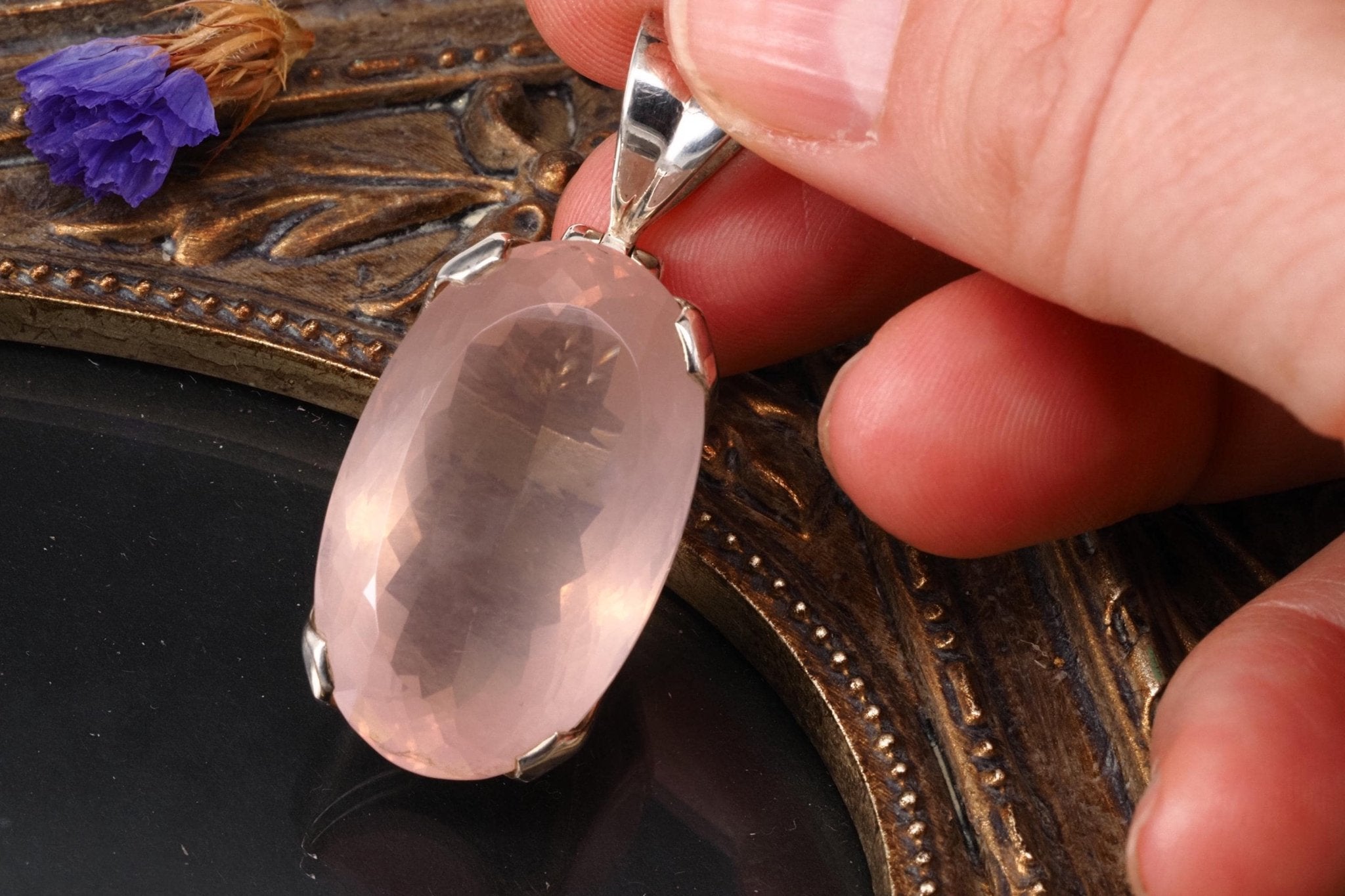 Klarer Rosenquarz Anhänger 925 Silber Kettenanhänger