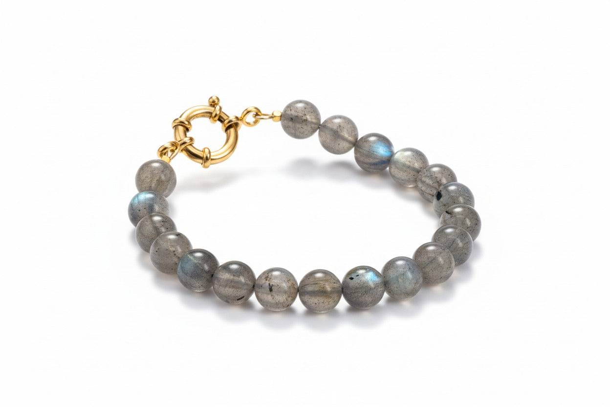 Labradorit Kugel Armband – edler Naturstein mit intensivem blau - grünem Schimmer