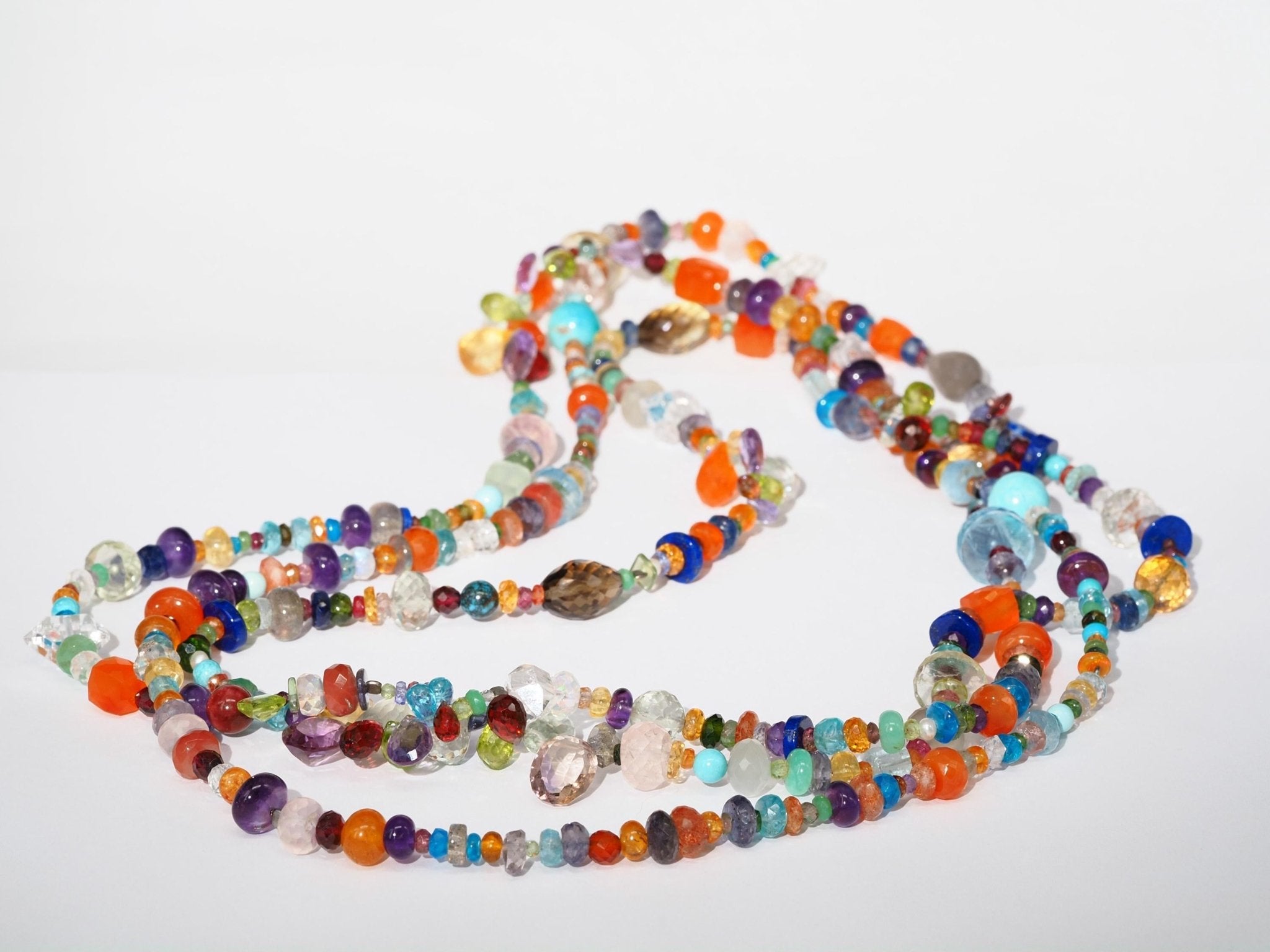 Lange Bunte Edelstein Kette Länge 143cm Endlos Halskette