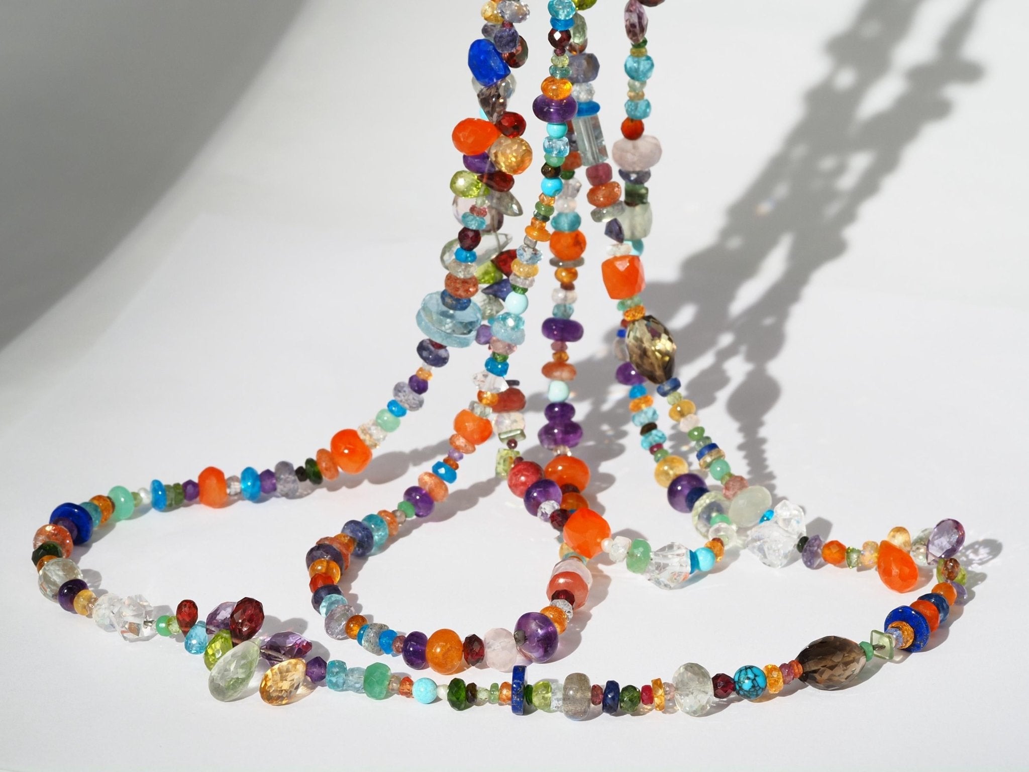 Lange Bunte Edelstein Kette Länge 143cm Endlos Halskette