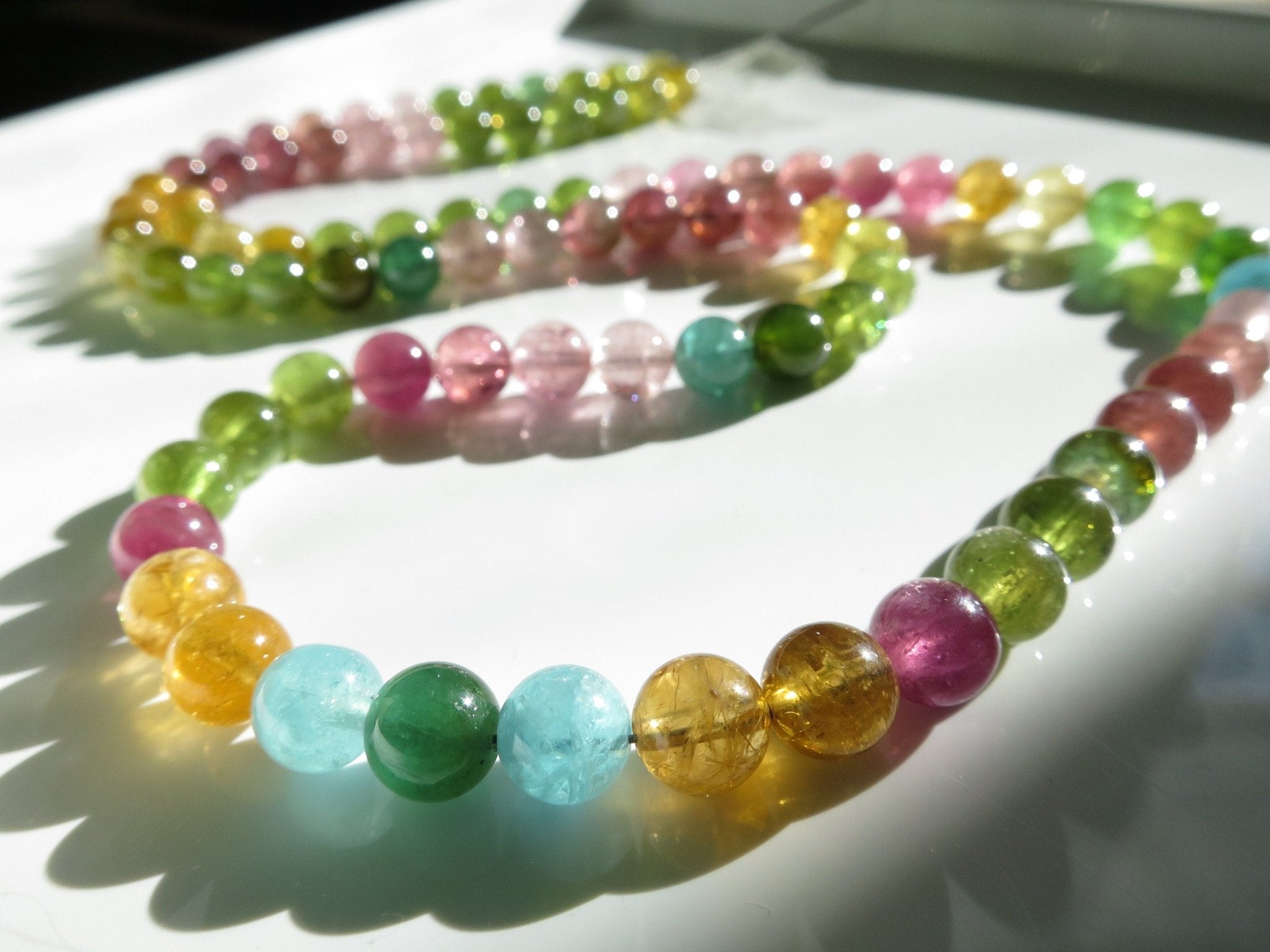 Lange Bunte Turmalin Kugel Kette Natur Edelstein Collier