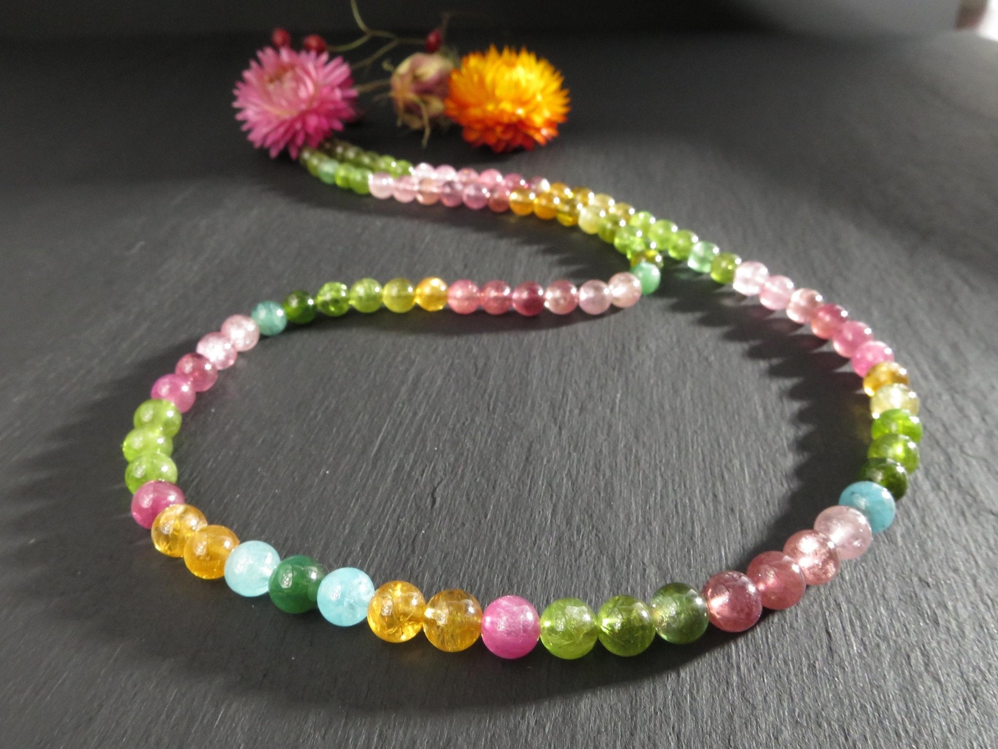 Lange Bunte Turmalin Kugel Kette Natur Edelstein Collier