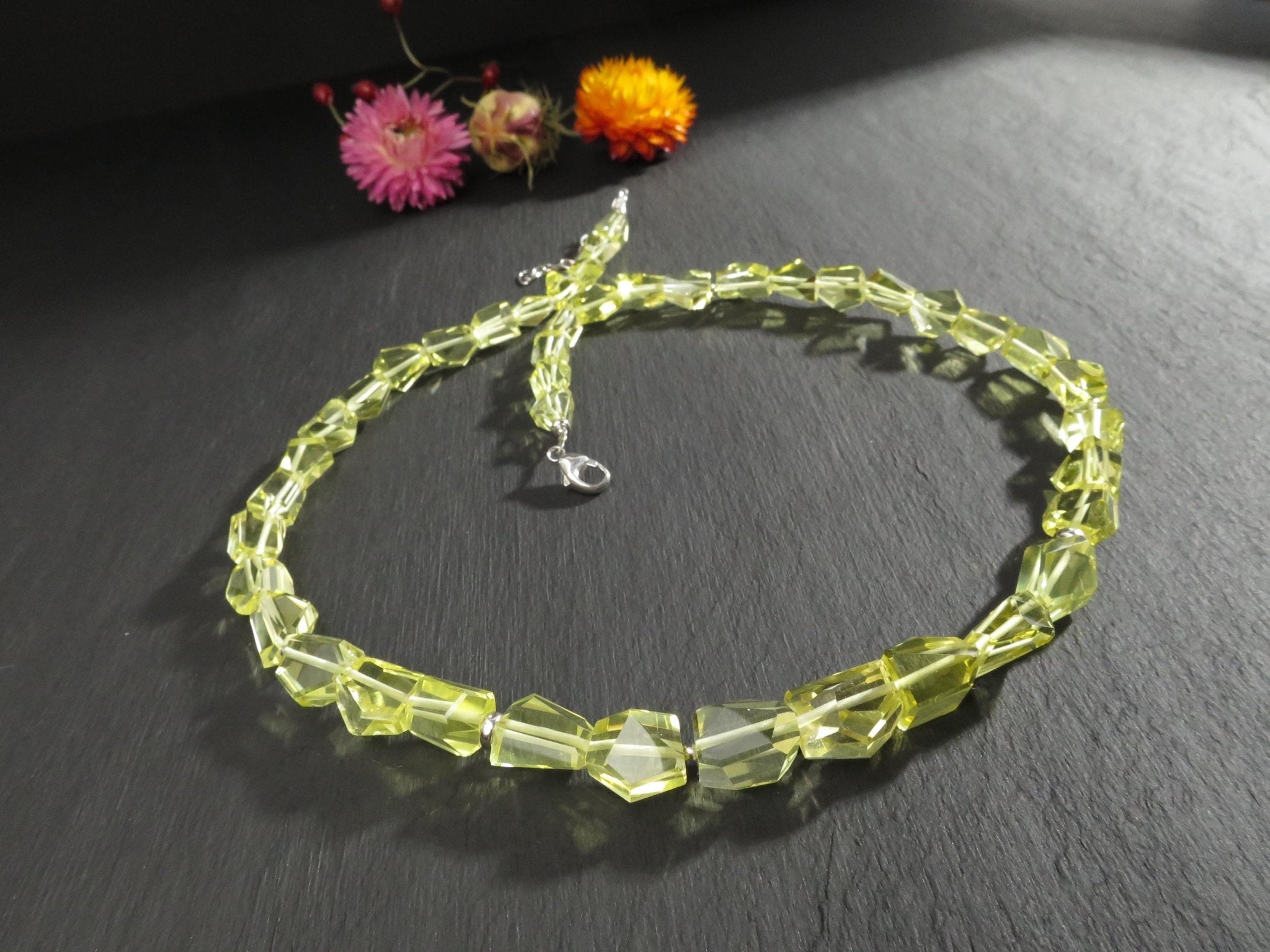 Lemon Quarz Kette Citrin Edelstein Collier facettiert