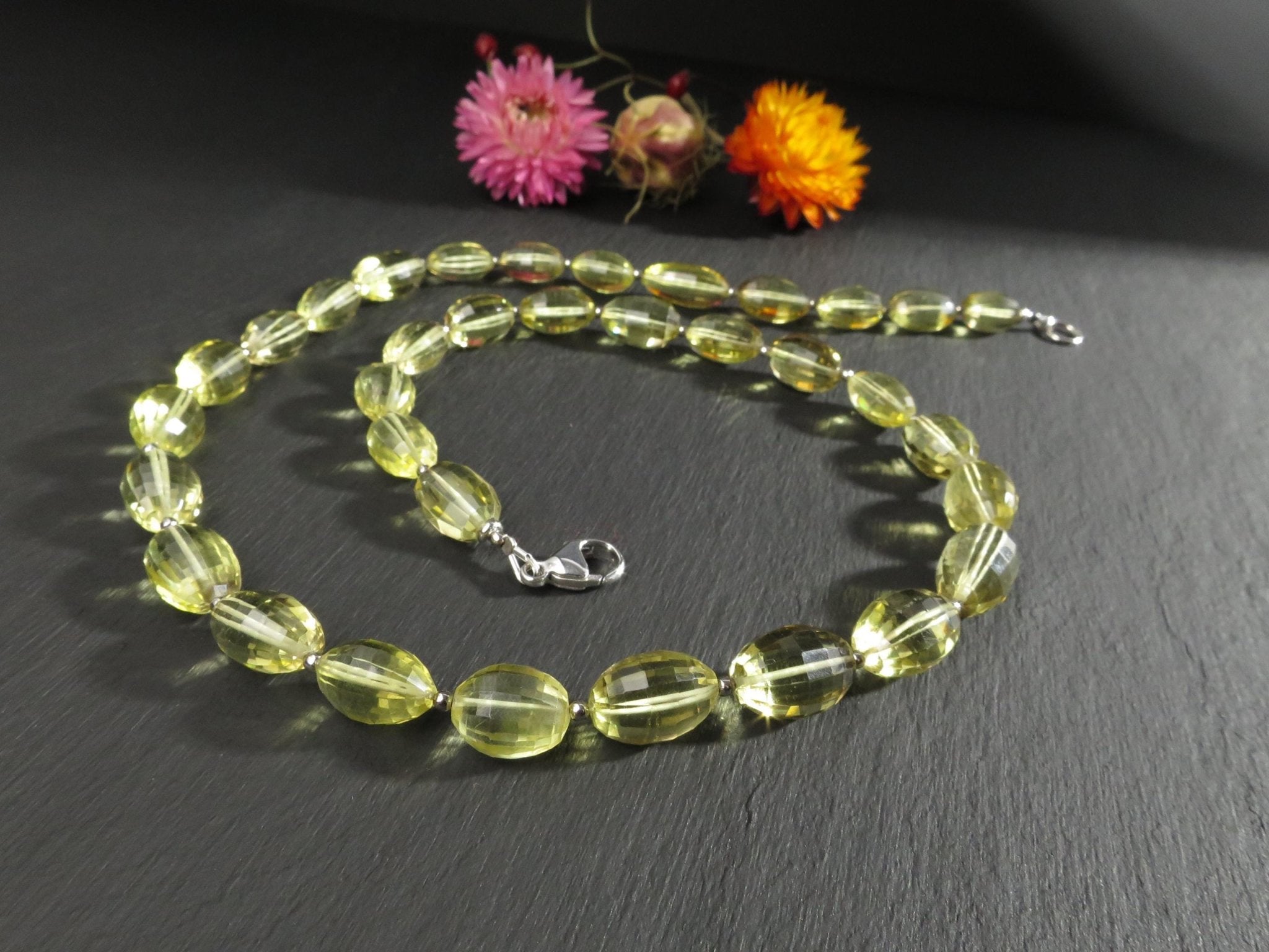 Lemon Quarz Kette mit 925 Silber Verschluss Citrin Edelstein Halskette