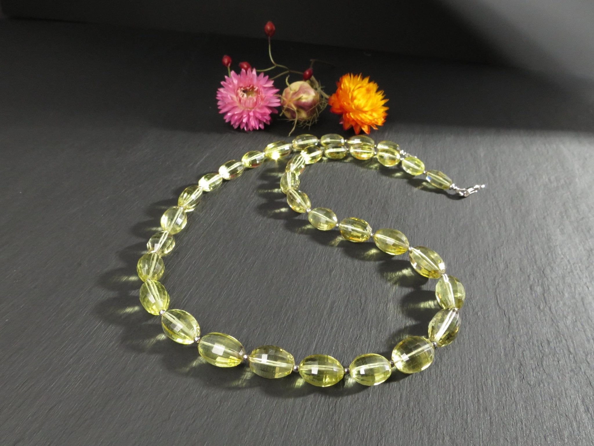 Lemon Quarz Kette mit 925 Silber Verschluss Citrin Edelstein Halskette