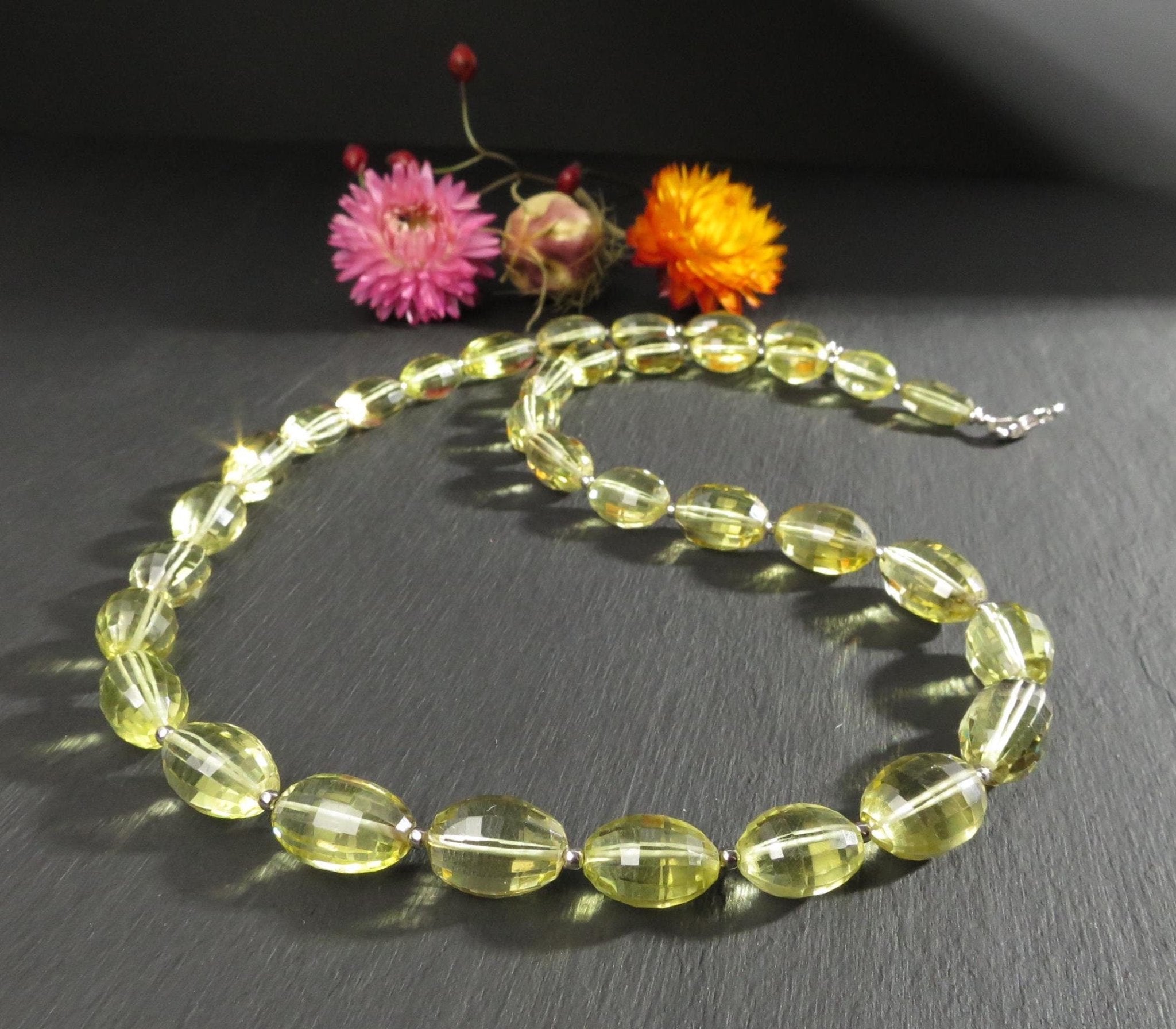 Lemon Quarz Kette mit 925 Silber Verschluss Citrin Edelstein Halskette