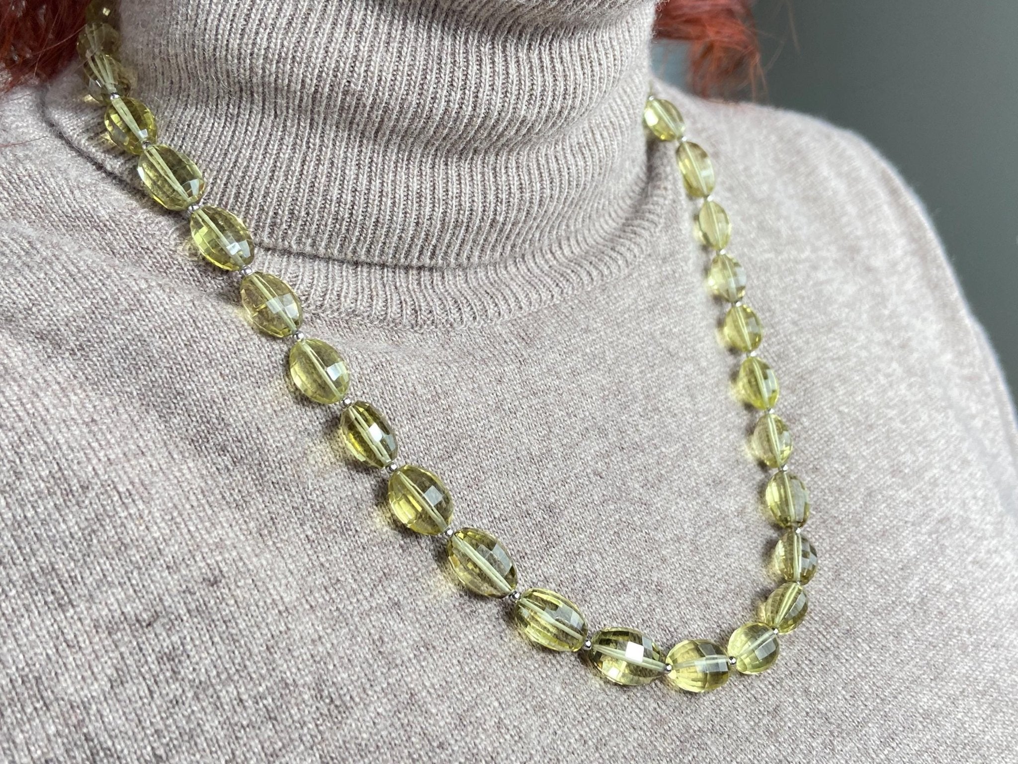 Lemon Quarz Kette mit 925 Silber Verschluss Citrin Edelstein Halskette