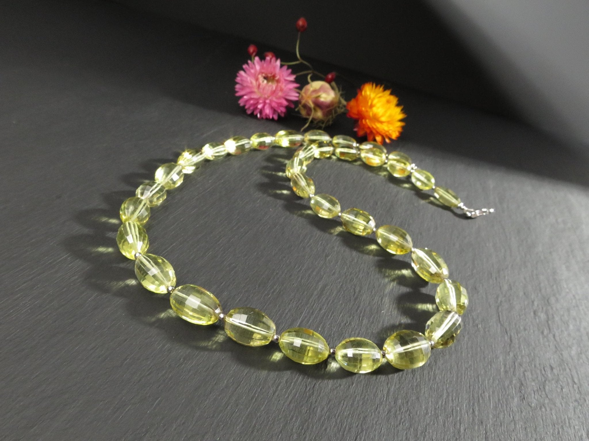 Lemon Quarz Kette mit 925 Silber Verschluss Citrin Edelstein Halskette