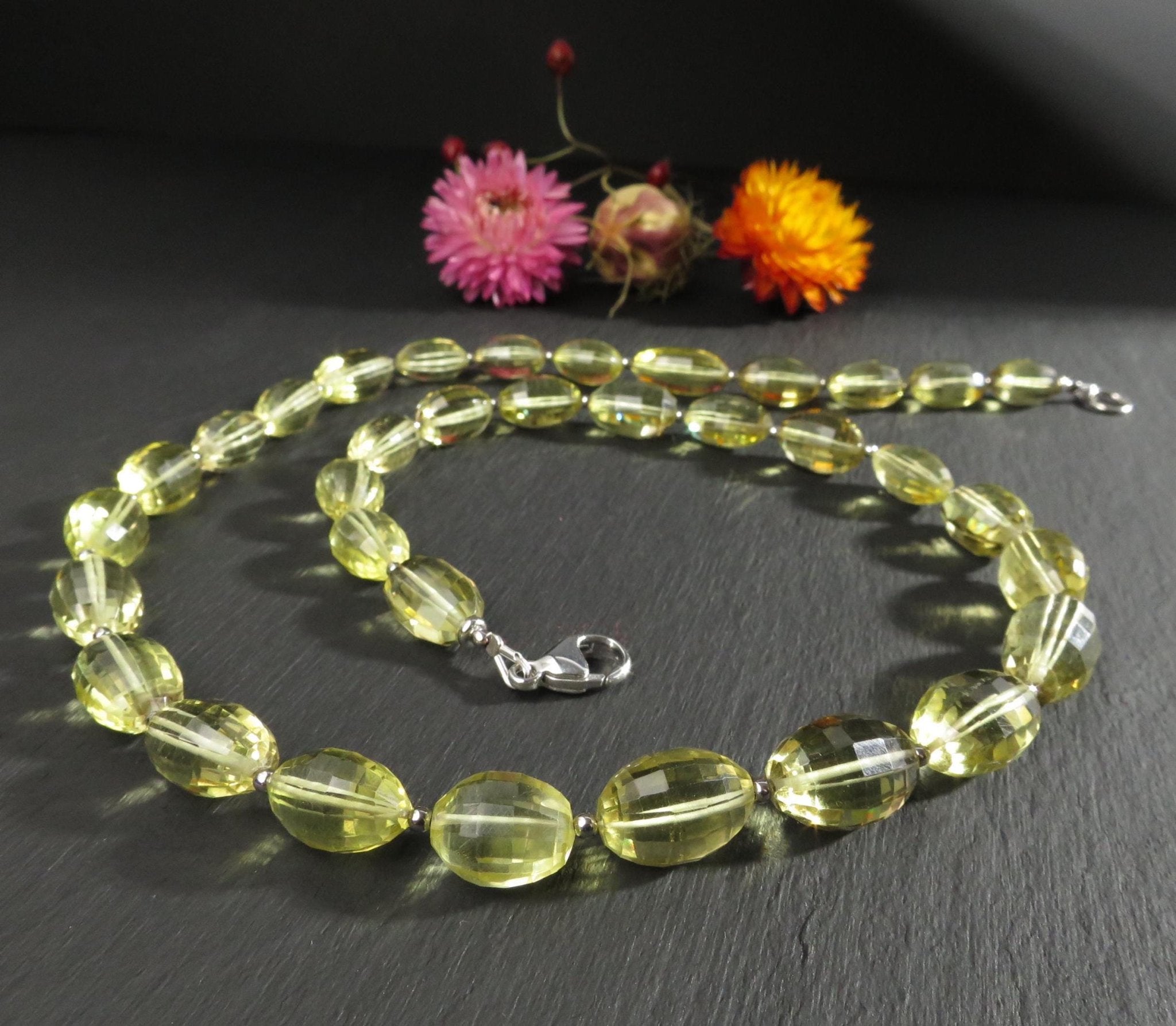 Lemon Quarz Kette mit 925 Silber Verschluss Citrin Edelstein Halskette