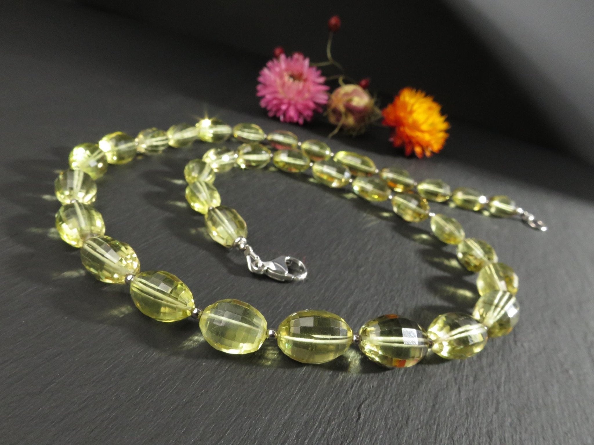 Lemon Quarz Kette mit 925 Silber Verschluss Citrin Edelstein Halskette