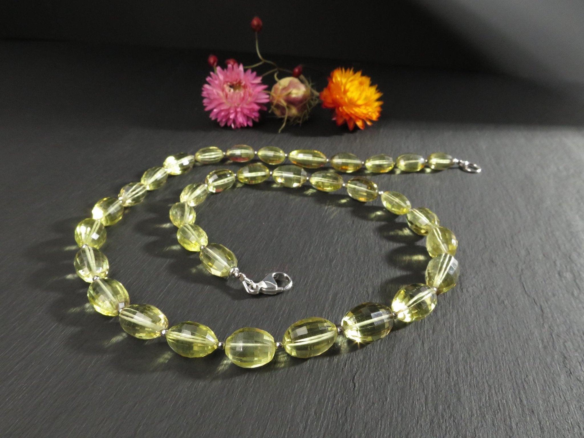 Lemon Quarz Kette mit 925 Silber Verschluss Citrin Edelstein Halskette