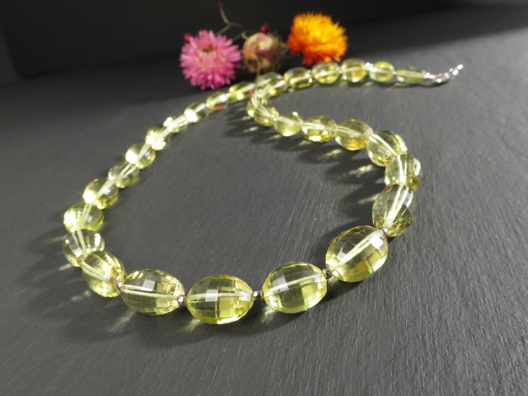 Lemon Quarz Kette mit 925 Silber Verschluss Citrin Edelstein Halskette