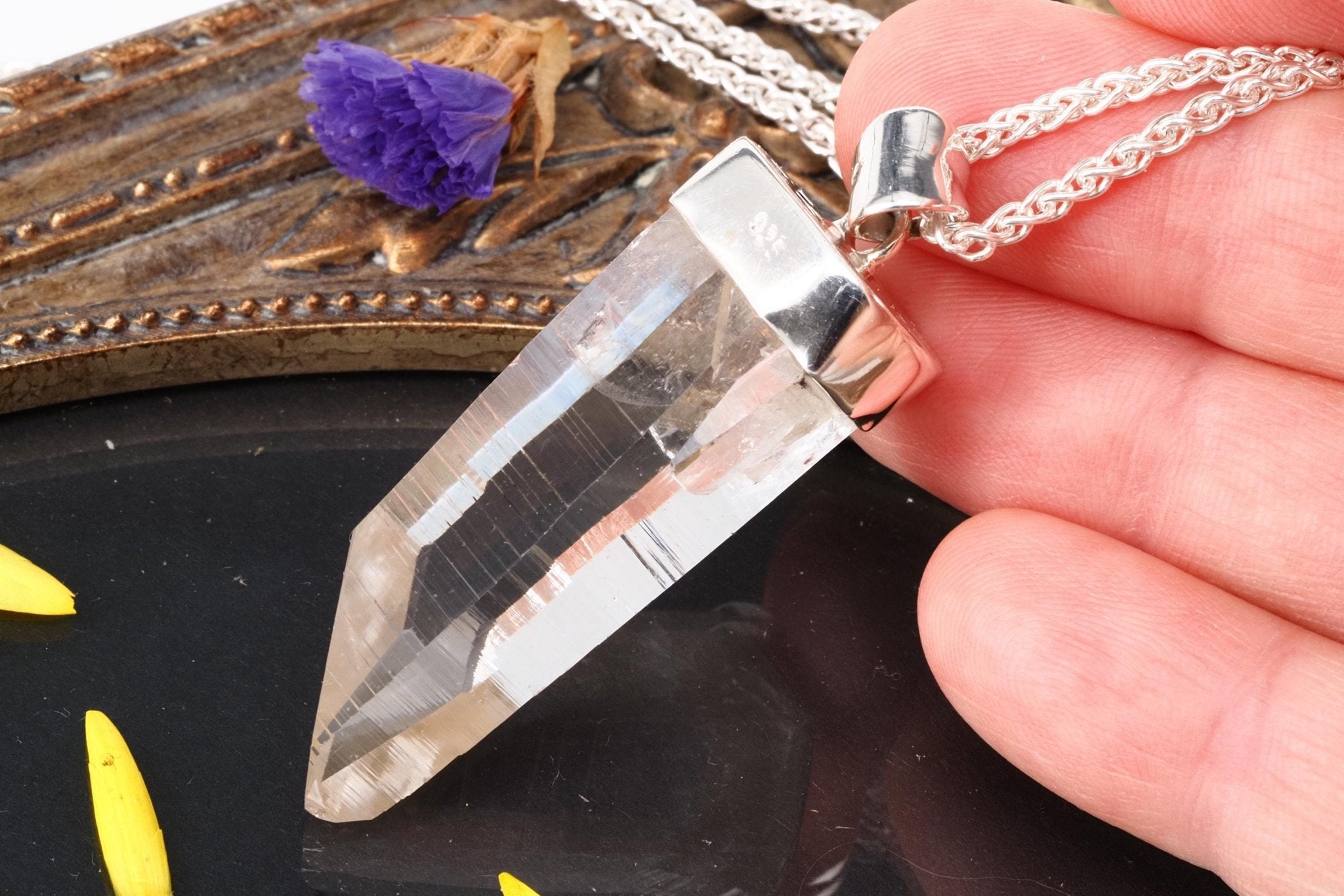 Lemuria Bergkristall Anhänger Silber Länge 53mm mit Öse