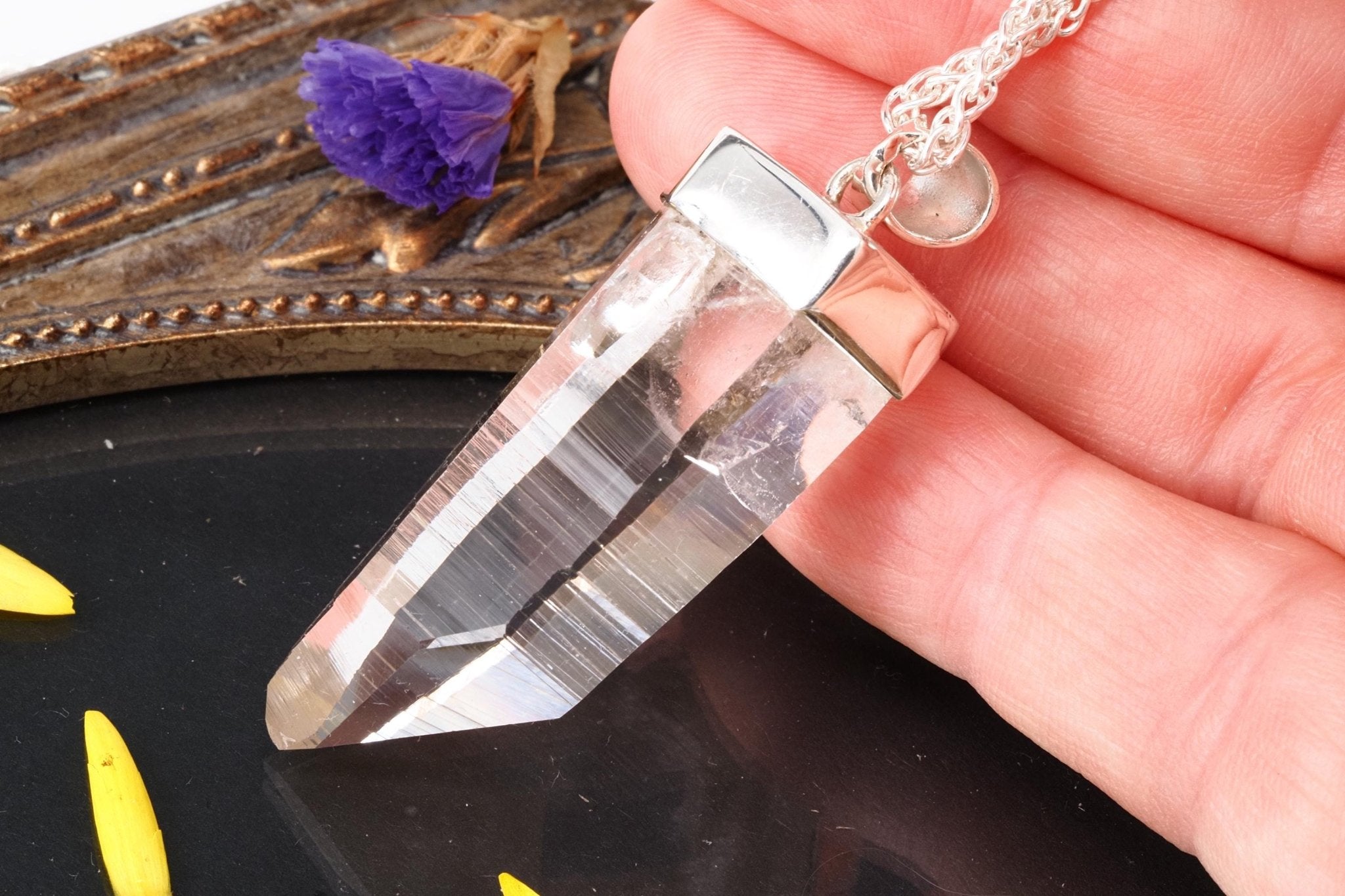 Lemuria Bergkristall Anhänger Silber Länge 53mm mit Öse