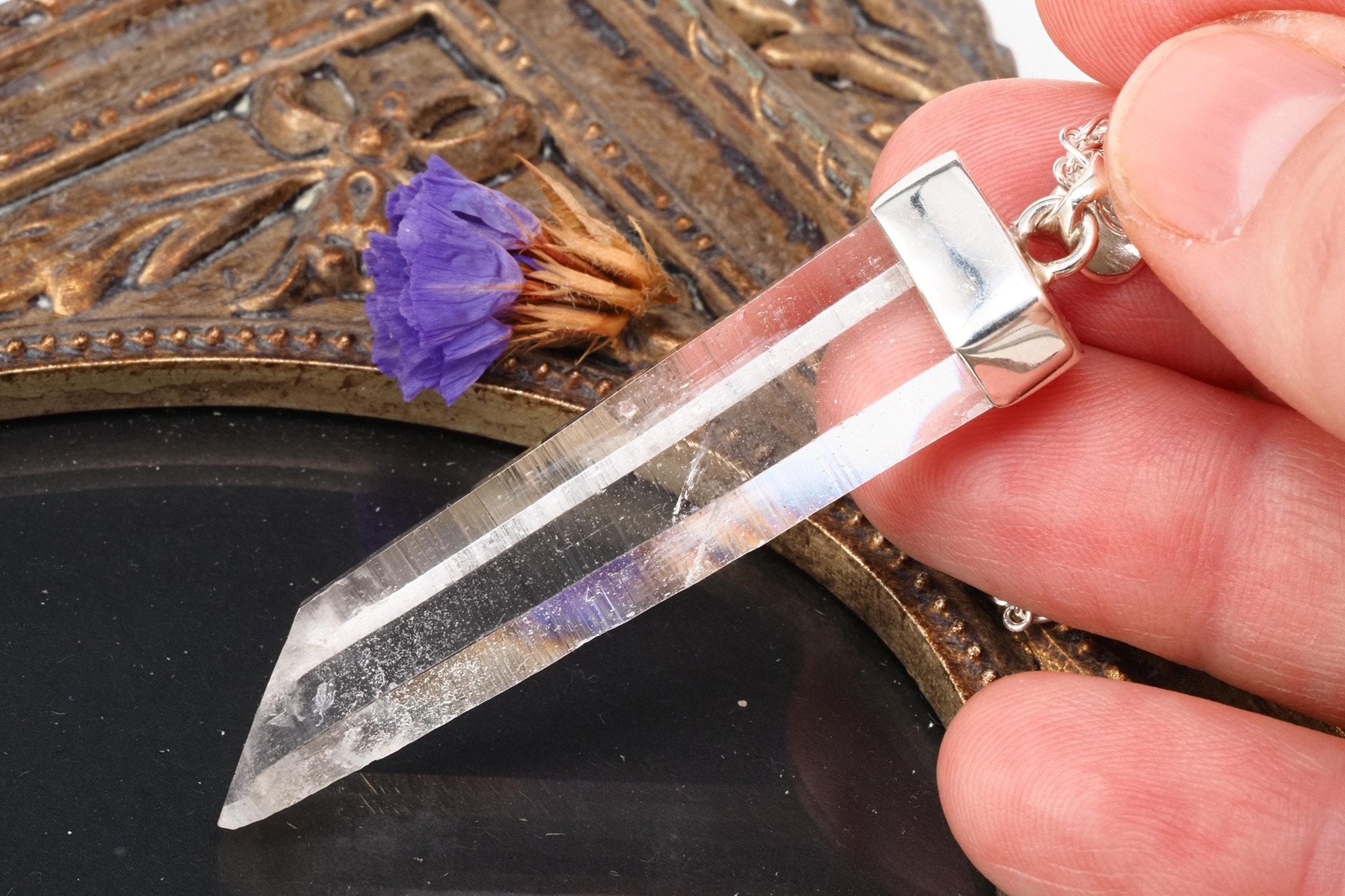 Lemuria Bergkristall Anhänger Sterling Silber Kolumbien