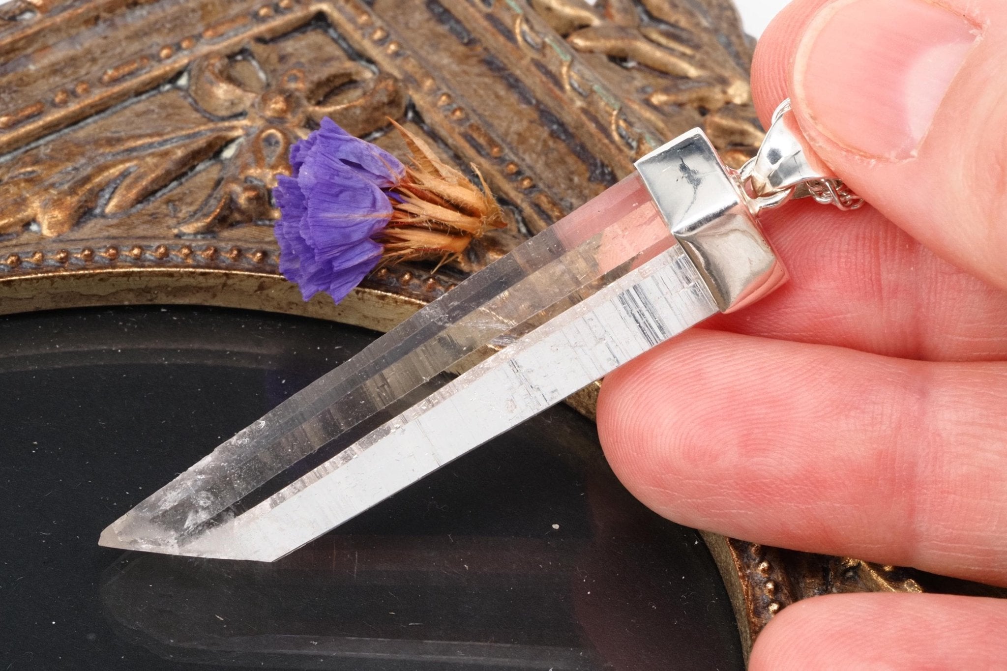 Lemuria Bergkristall Anhänger Sterling Silber Kolumbien