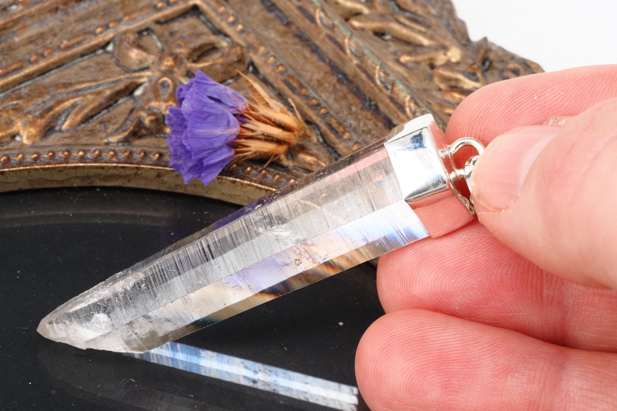 Lemuria Bergkristall Anhänger Sterling Silber Kolumbien