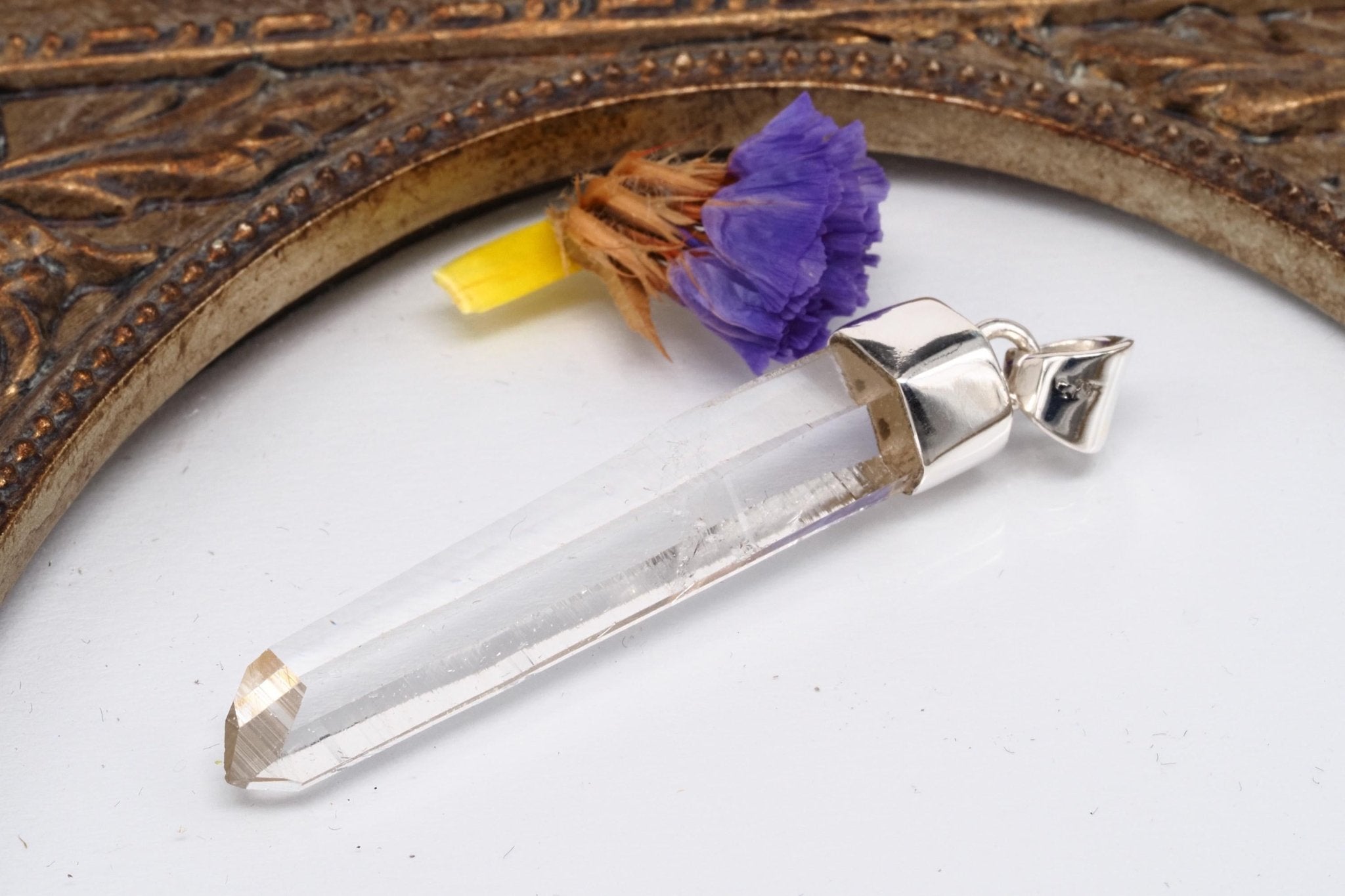 Lemurien Bergkristall Anhänger gefasst in 925 Sterling Silber aus Penas Blancas Laser Kristall Kolumbien Seed Quarz