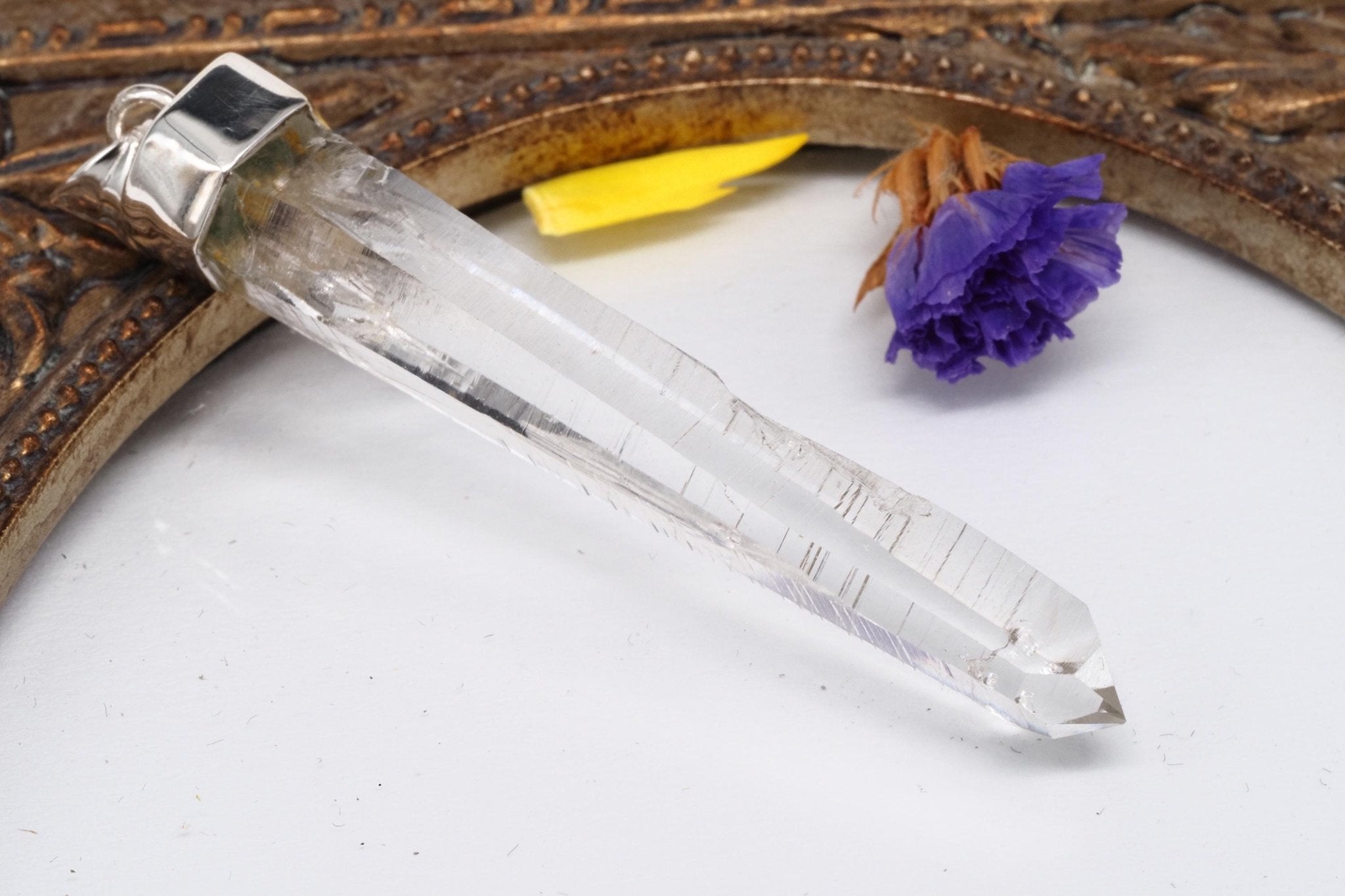 Lemurien Bergkristall Anhänger gefasst in 925 Sterling Silber aus Penas Blancas Laser Kristall Kolumbien Seed Quarz