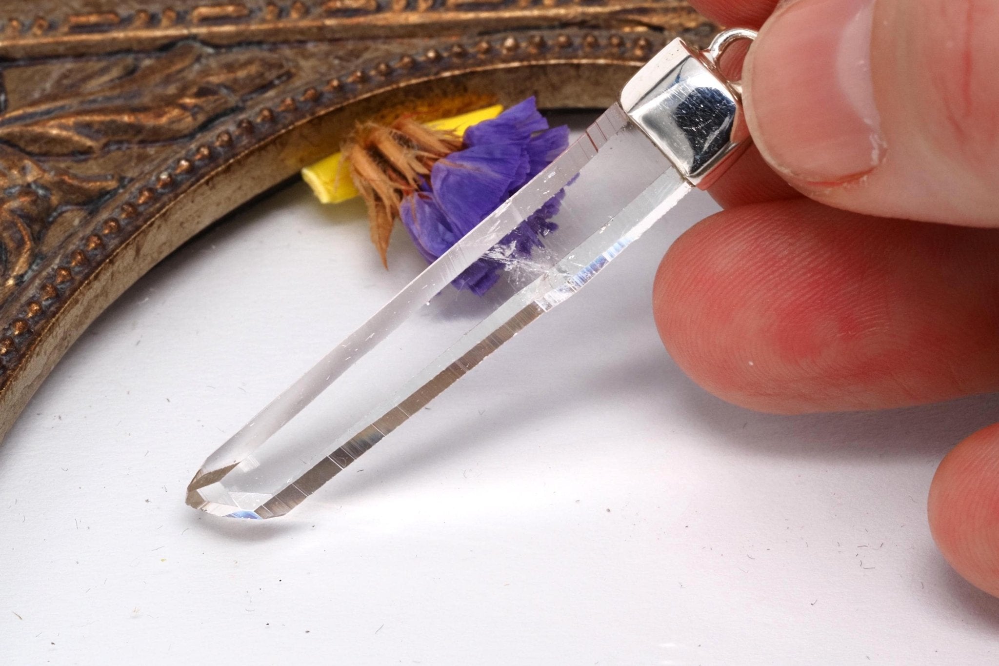 Lemurien Bergkristall Anhänger gefasst in 925 Sterling Silber aus Penas Blancas Laser Kristall Kolumbien Seed Quarz