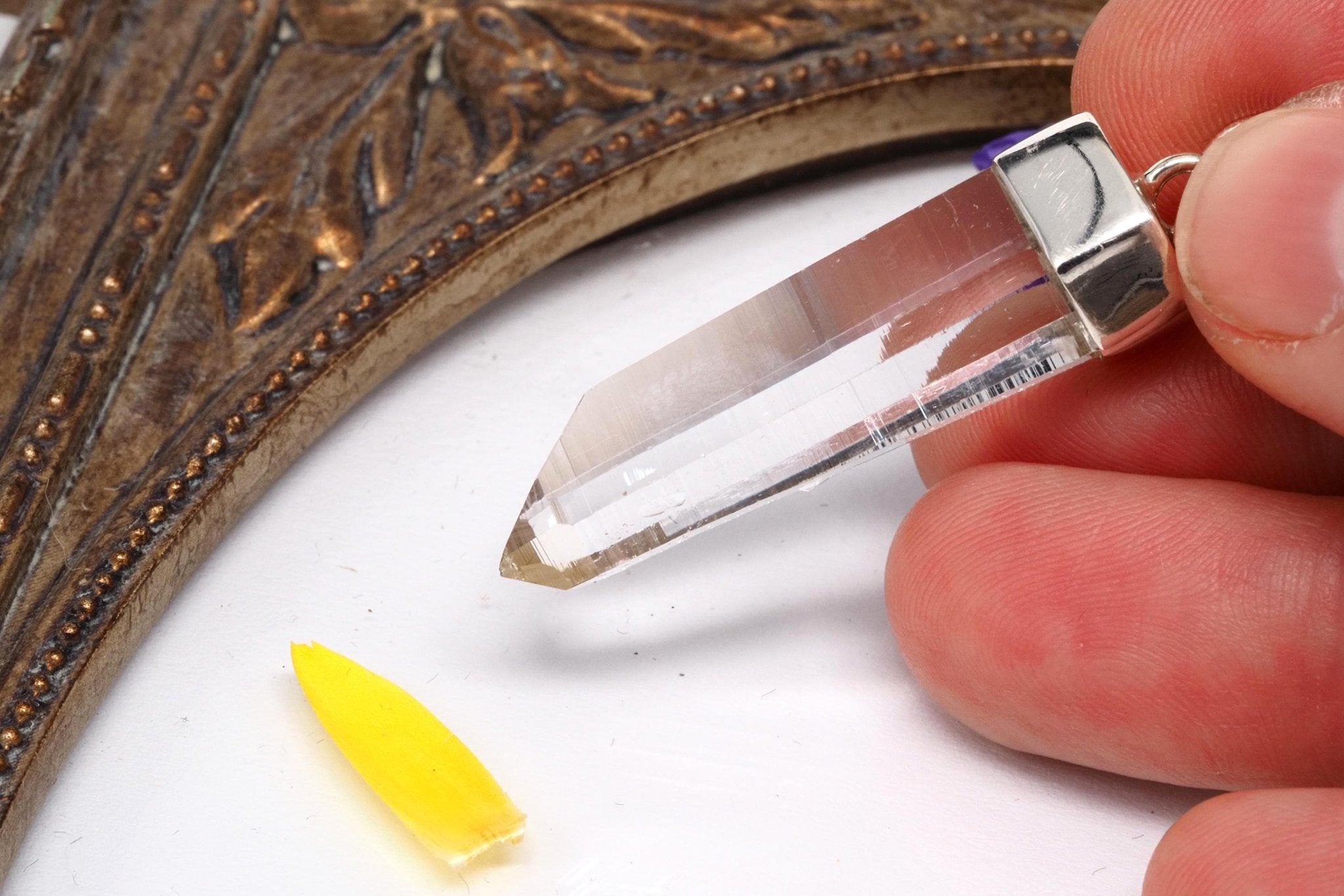 Lemurien Bergkristall Anhänger gefasst in 925 Sterling Silber aus Penas Blancas Laser Kristall Kolumbien Seed Quarz